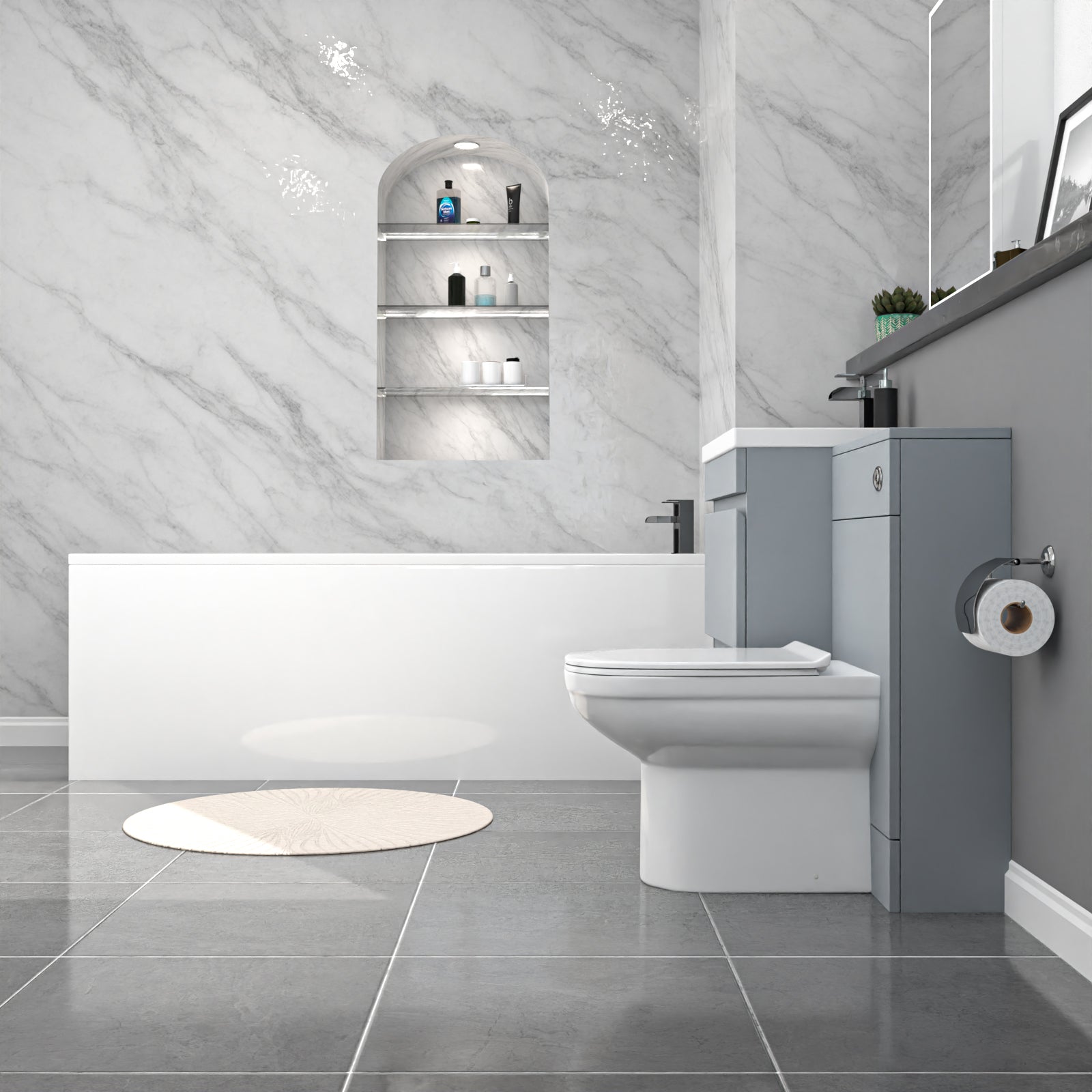 Alaska Matte Grey 600mm PVC 2 Drawers Vanity WC Unit BTW Toilet and Bath Set