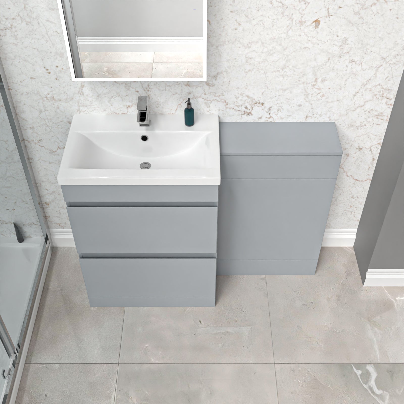 Alaska Matte Grey Freestanding PVC 600mm 2 Drawers Vanity & WC Unit