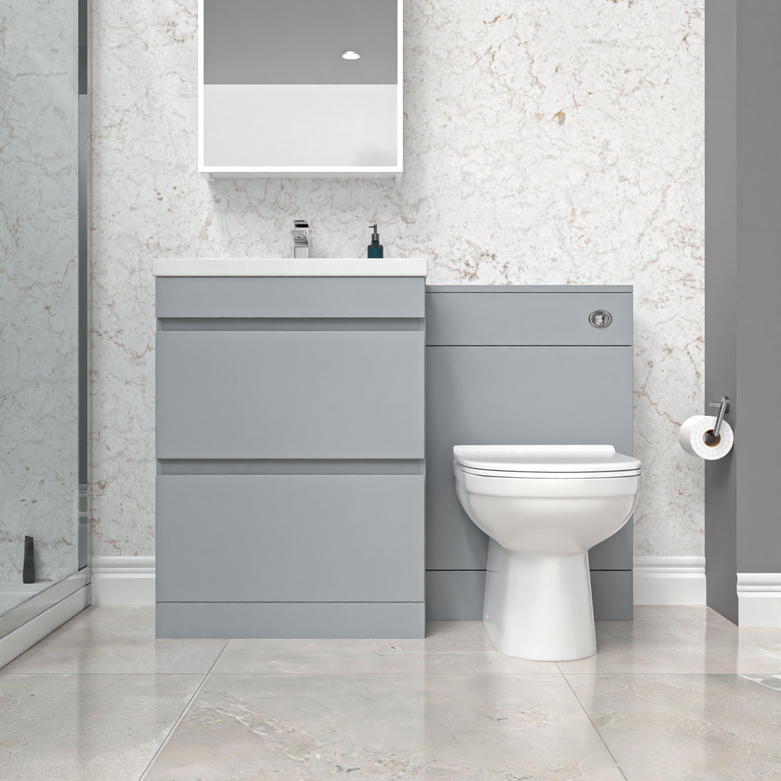 Alaska Matte Grey Freestanding PVC 600mm 2 Drawers Vanity & WC Unit & BTW Toilet