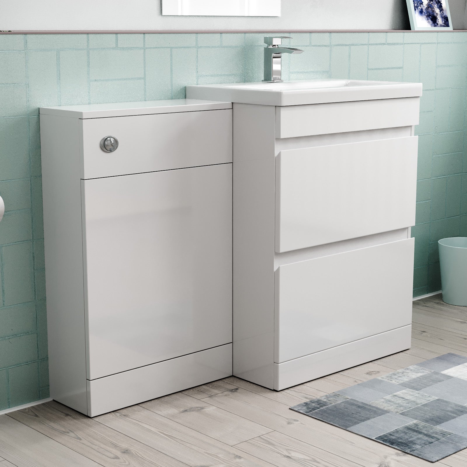 Alaska White Freestanding PVC 600mm 2 Drawers Vanity & WC Unit