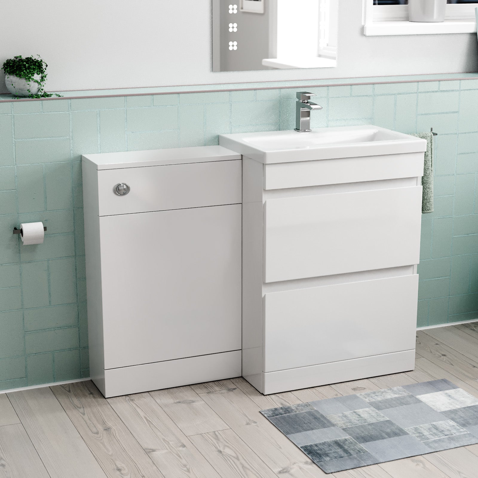 Alaska White Freestanding PVC 600mm 2 Drawers Vanity & WC Unit