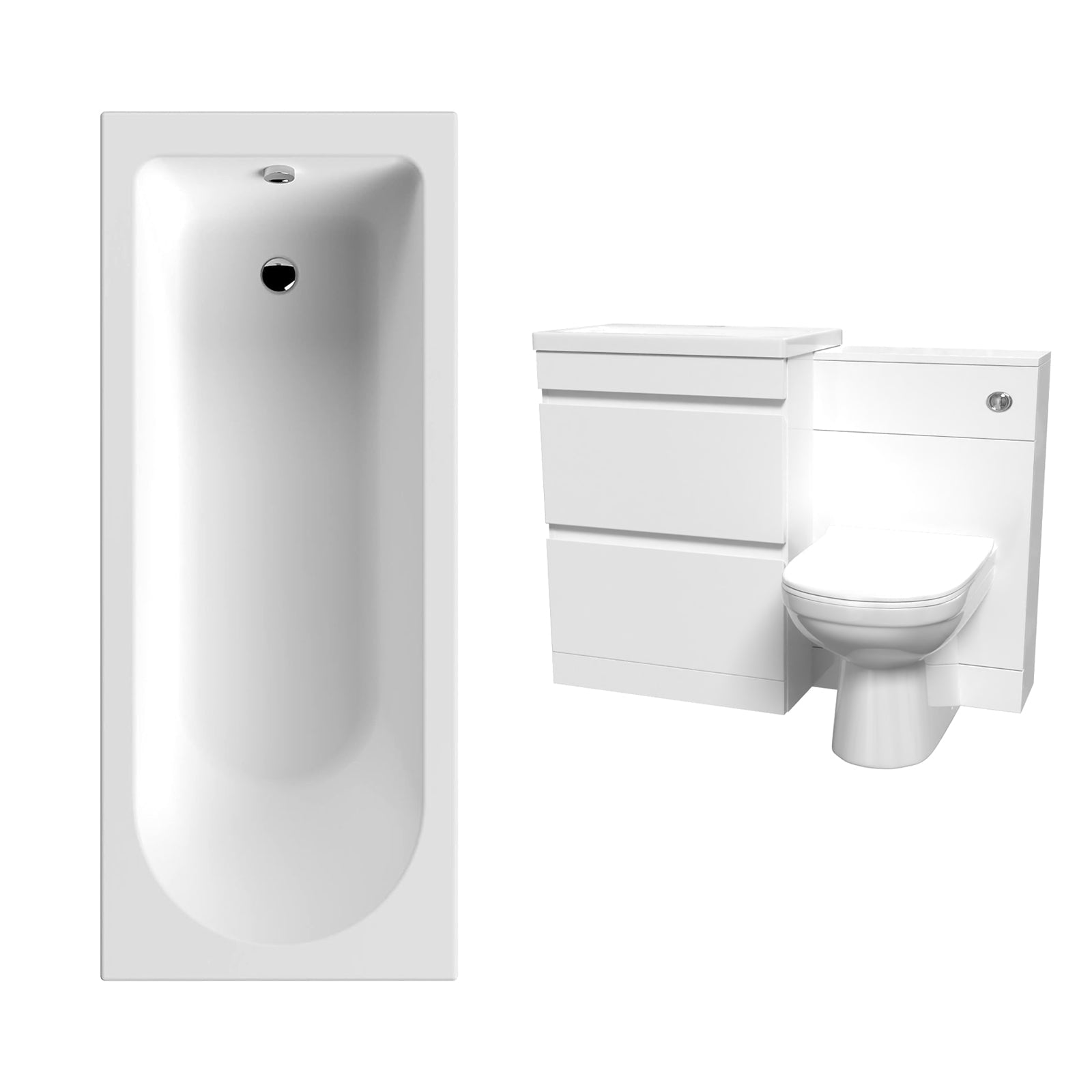 Alaska White 600mm PVC 2 Drawers Vanity WC Unit BTW Toilet and Bath Set