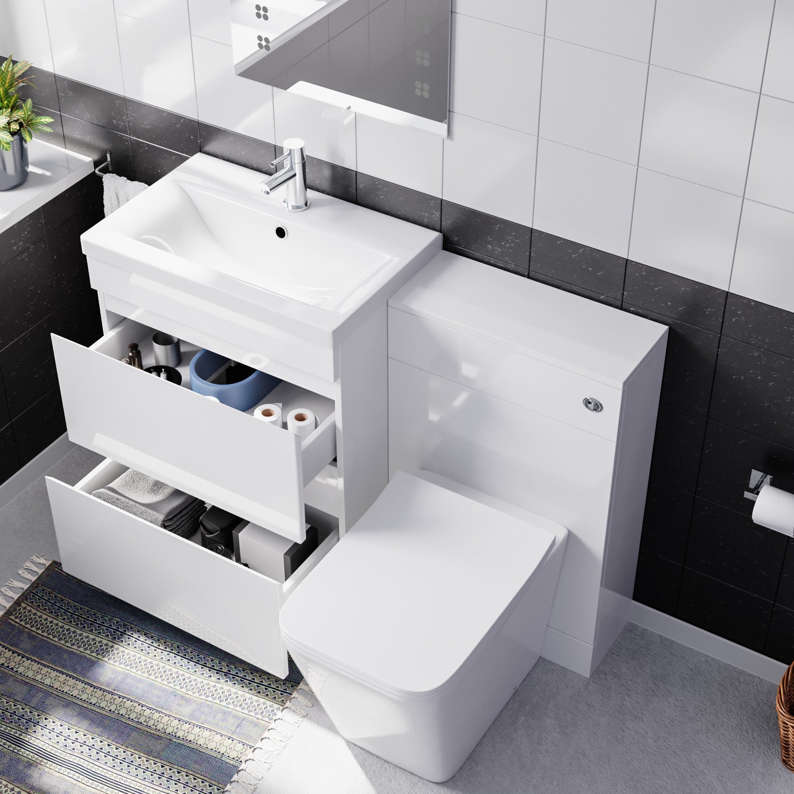 Alaska PVC White Freestanding 800mm 2 Drawers Vanity & WC Unit & BTW Toilet