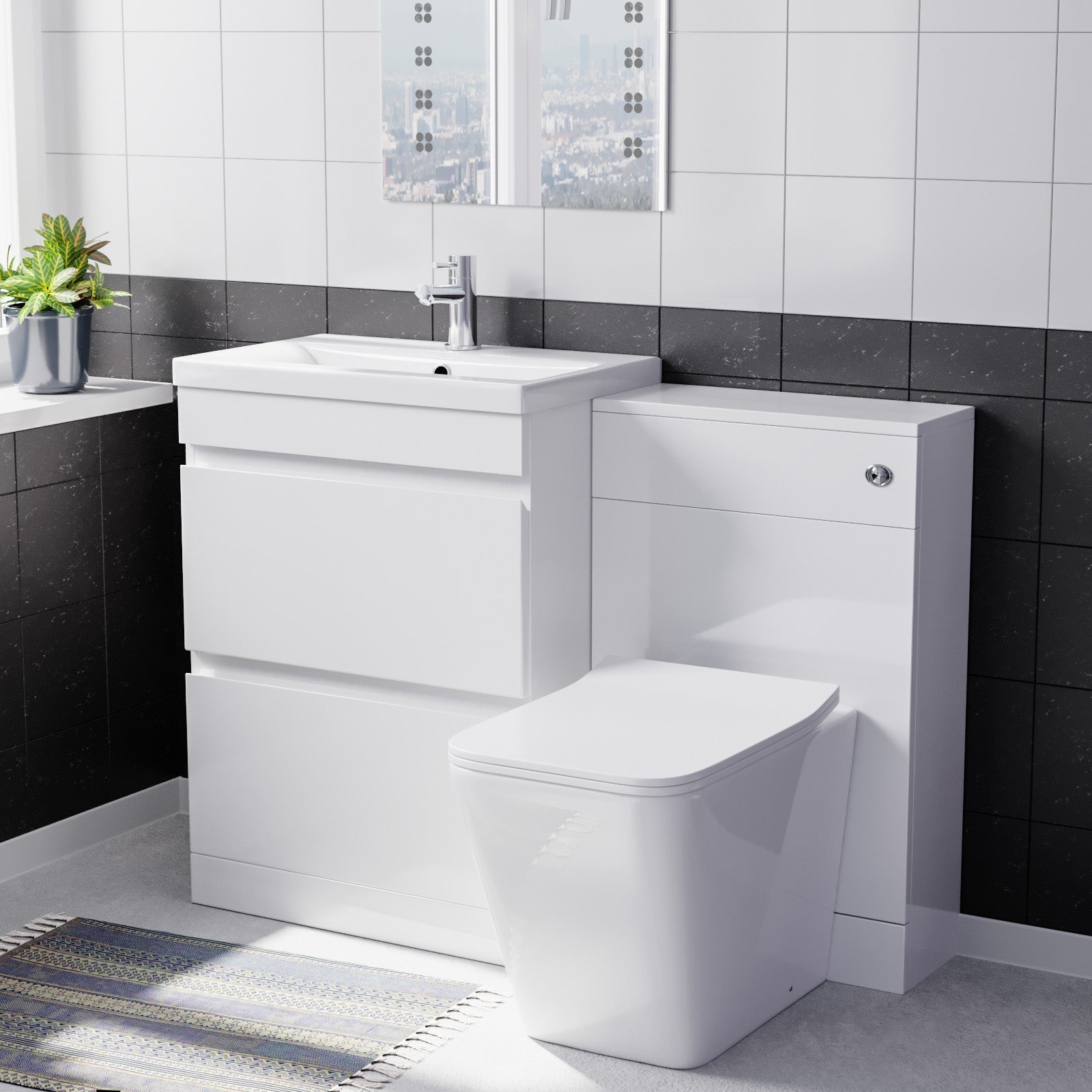 Alaska PVC White Freestanding 600mm 2 Drawers Vanity & WC Unit & BTW Toilet