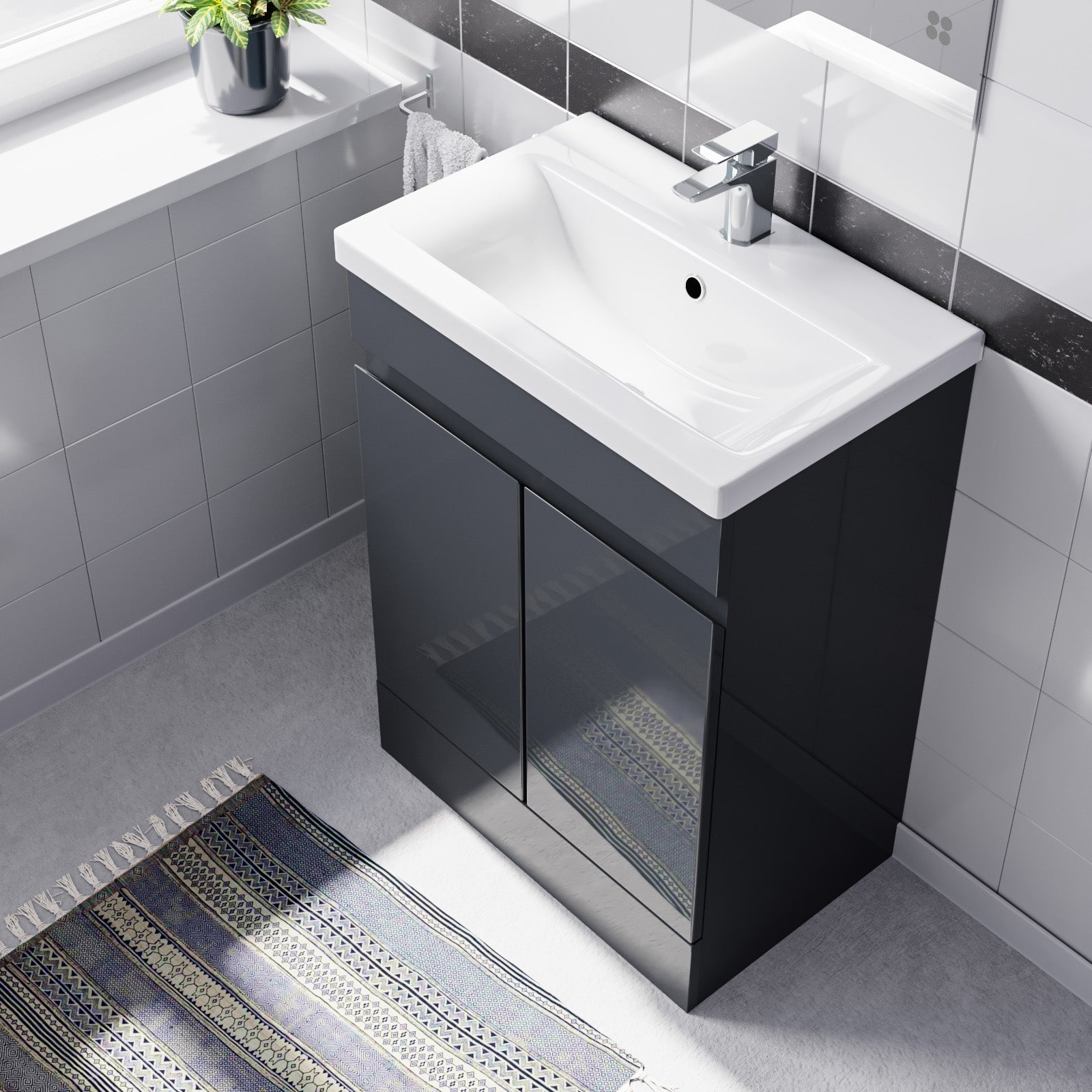 Alaska Dark Grey 600mm PVC Freestanding Bathroom Basin Vanity Unit