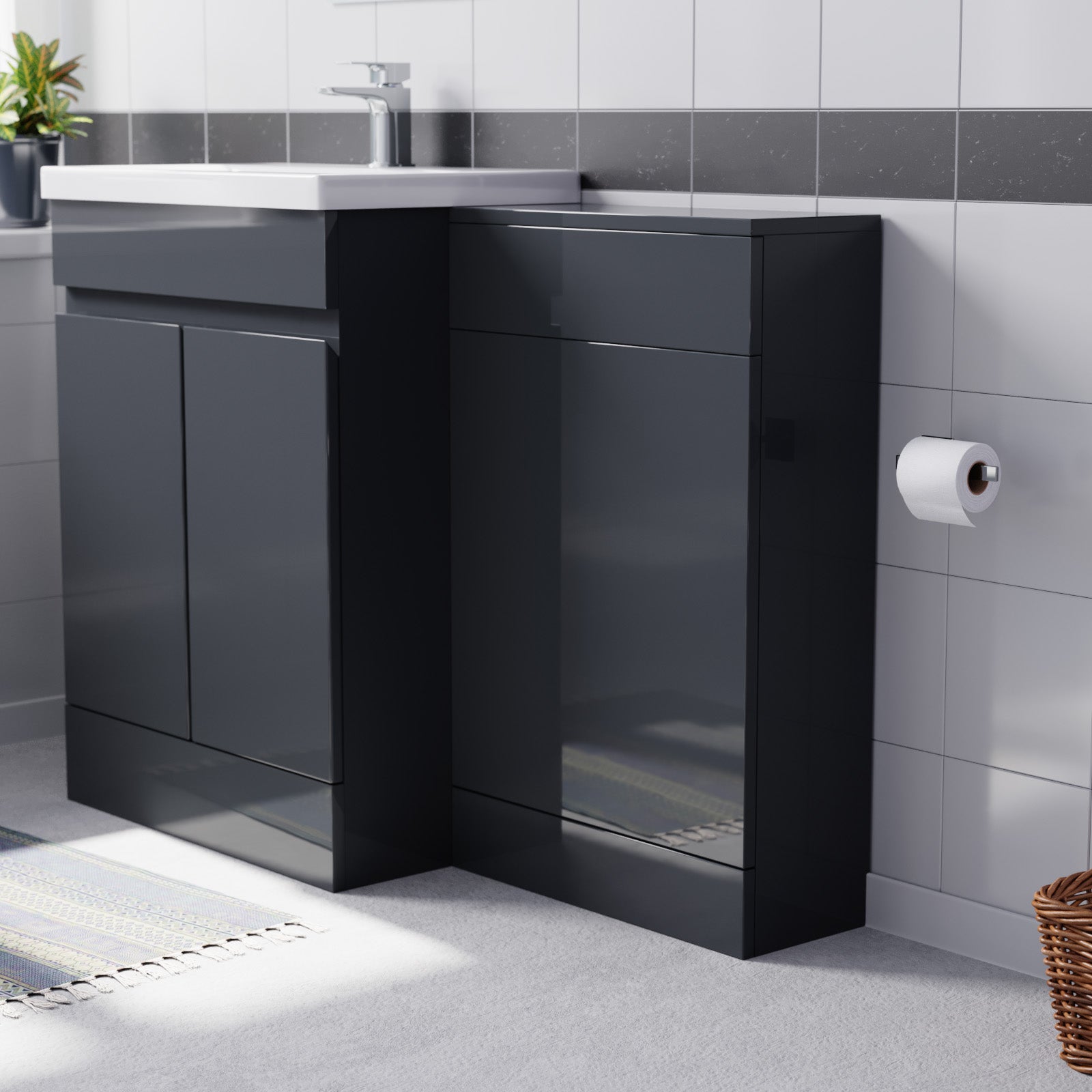 Alaska Dark Grey Freestanding PVC 600mm 2 Doors Vanity & WC Unit