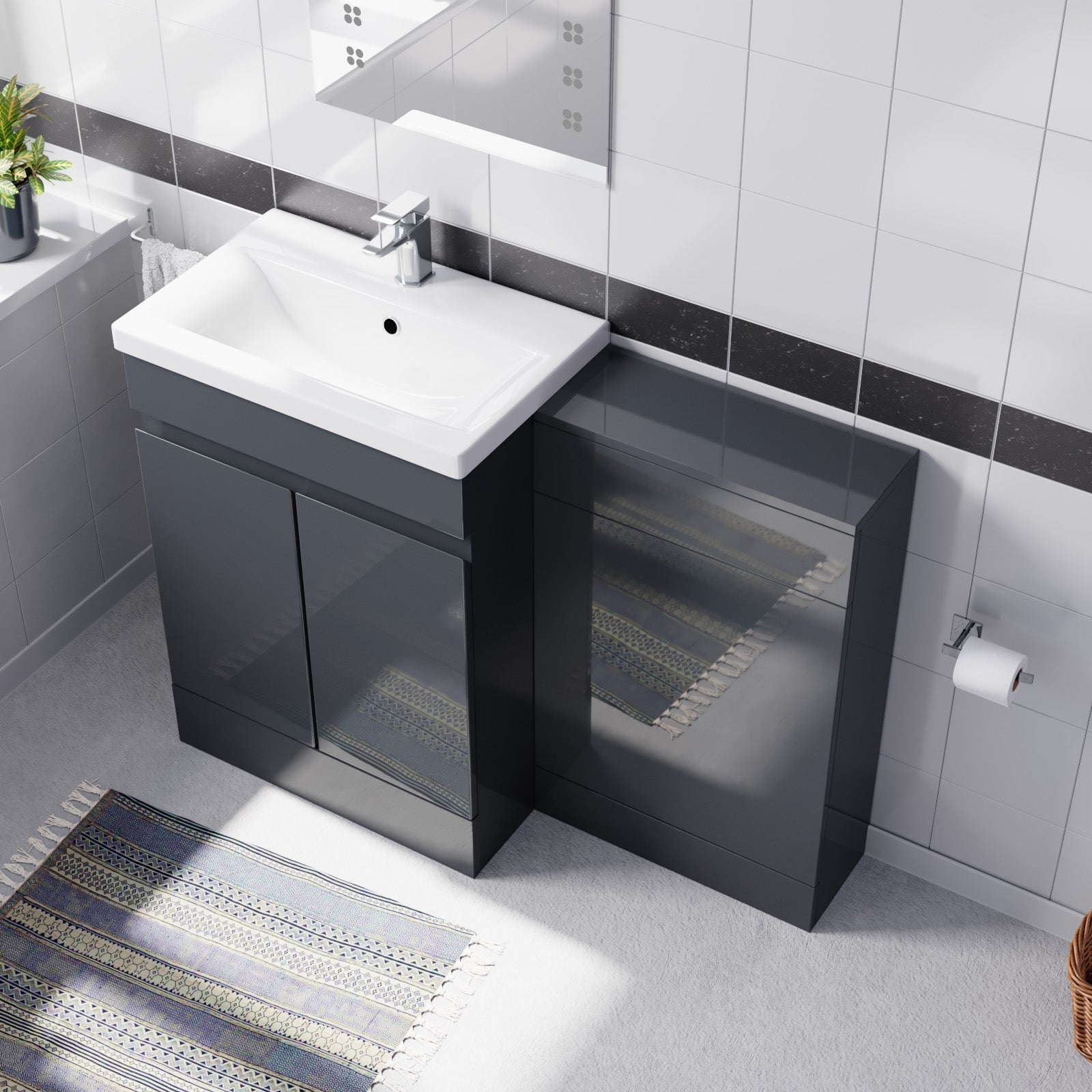 Alaska Dark Grey Freestanding PVC 600mm 2 Doors Vanity & WC Unit