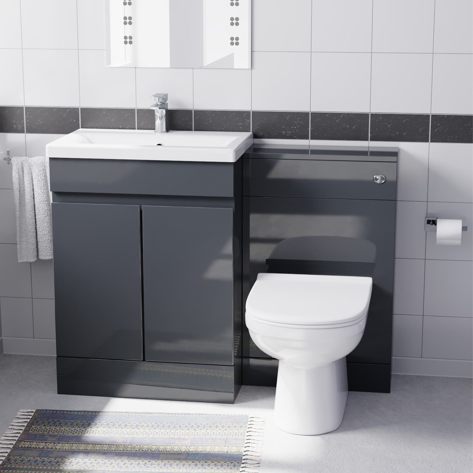 Alaska Dark Grey Freestanding PVC 600mm 2 Doors Vanity & WC Unit & BTW Toilet