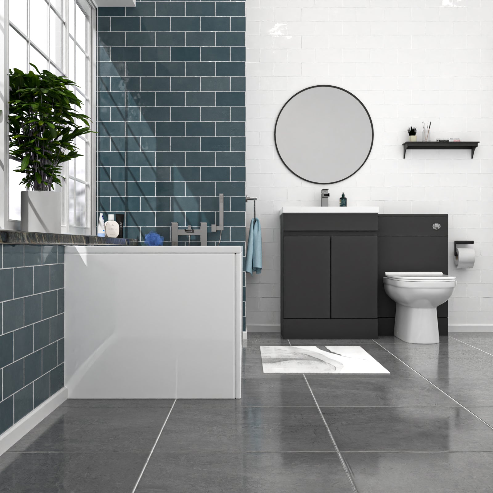 Alaska Dark Grey 600mm PVC 2 Doors Vanity WC Unit BTW Toilet and Bath Set