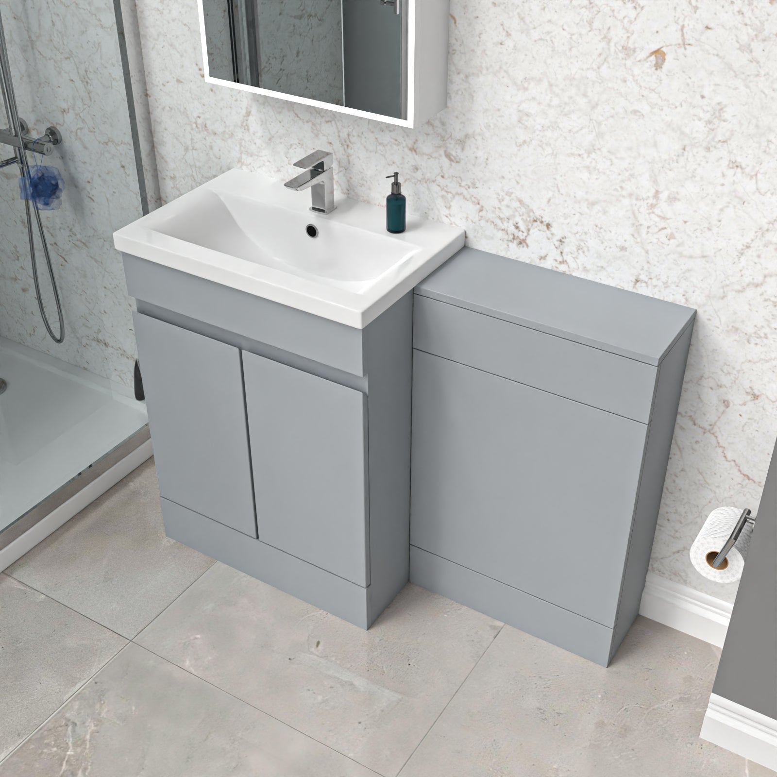 Alaska Matte Grey Freestanding PVC 600mm 2 Doors Vanity & WC Unit