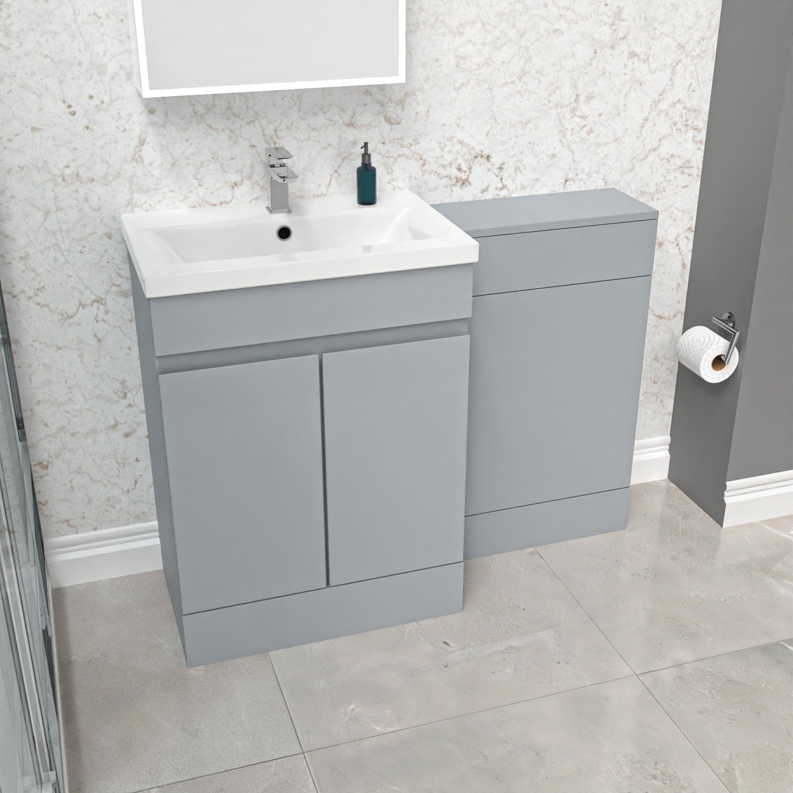 Alaska Matte Grey Freestanding PVC 600mm 2 Doors Vanity & WC Unit