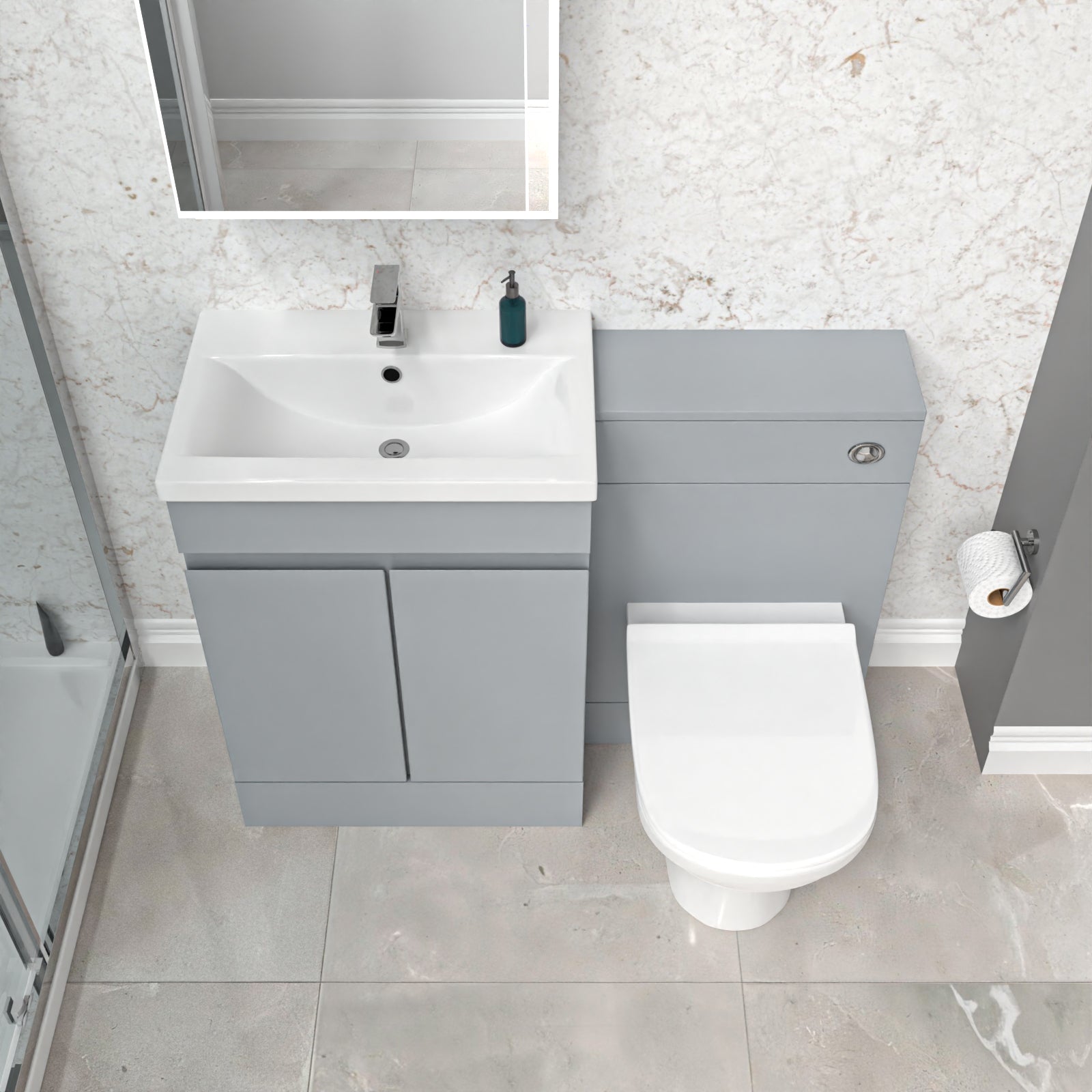 Alaska Matte Grey Freestanding PVC 600mm 2 Doors Vanity & WC Unit & BTW Toilet