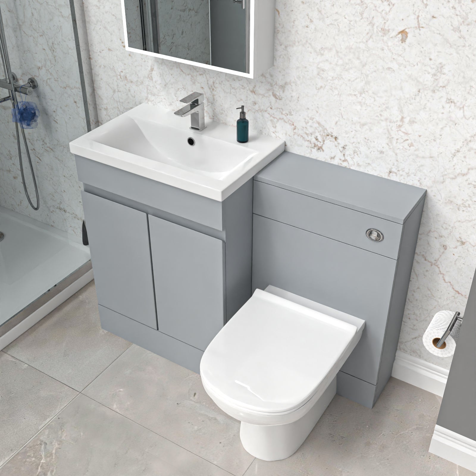 Alaska Matte Grey Freestanding PVC 600mm 2 Doors Vanity & WC Unit & BTW Toilet