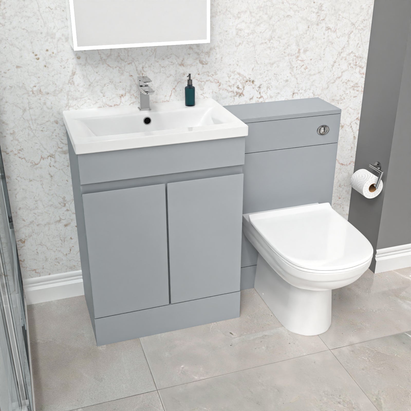 Alaska Matte Grey Freestanding PVC 600mm 2 Doors Vanity & WC Unit & BTW Toilet