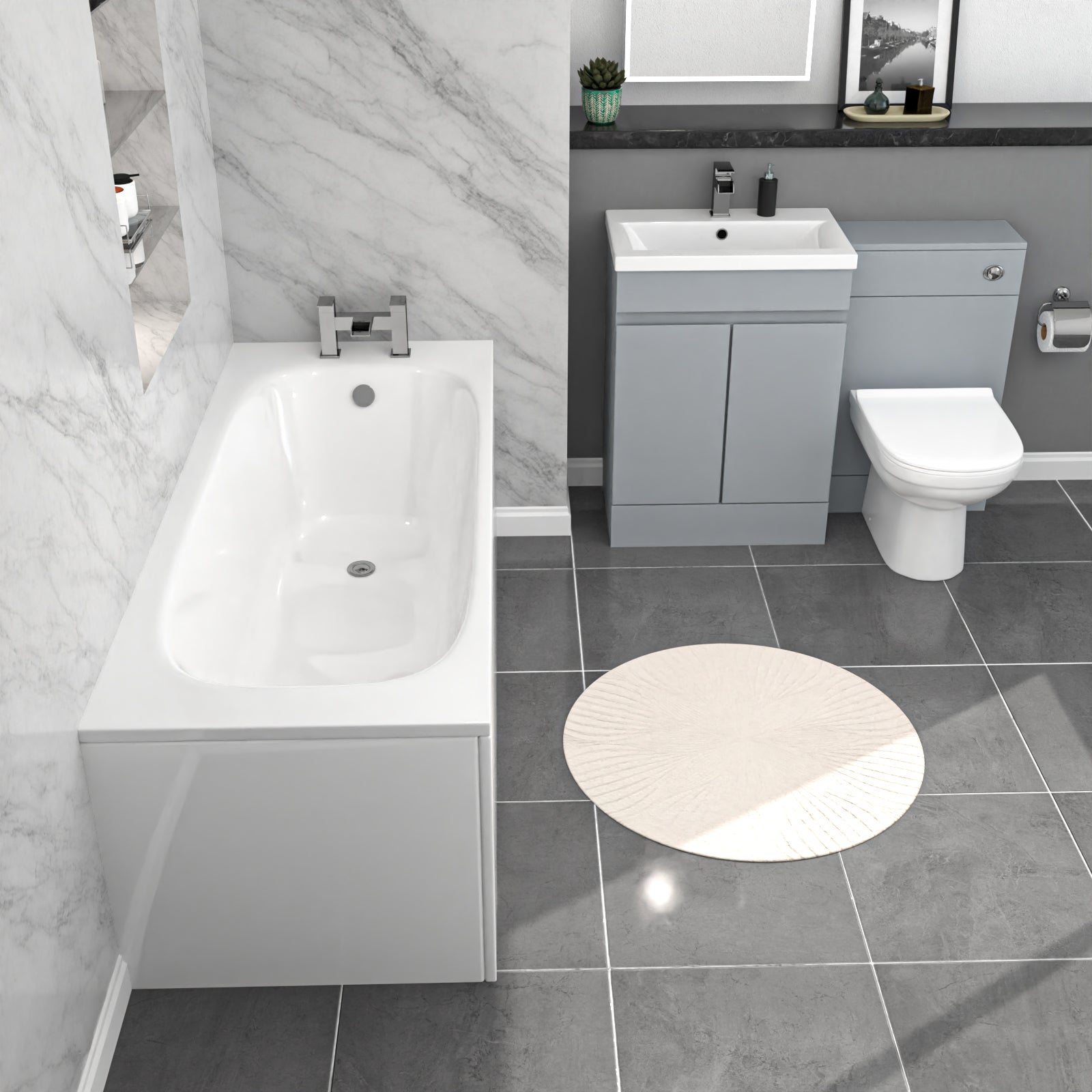 Alaska Matte Grey Freestanding PVC 600mm Vanity, WC Unit, BTW Toilet & Bath