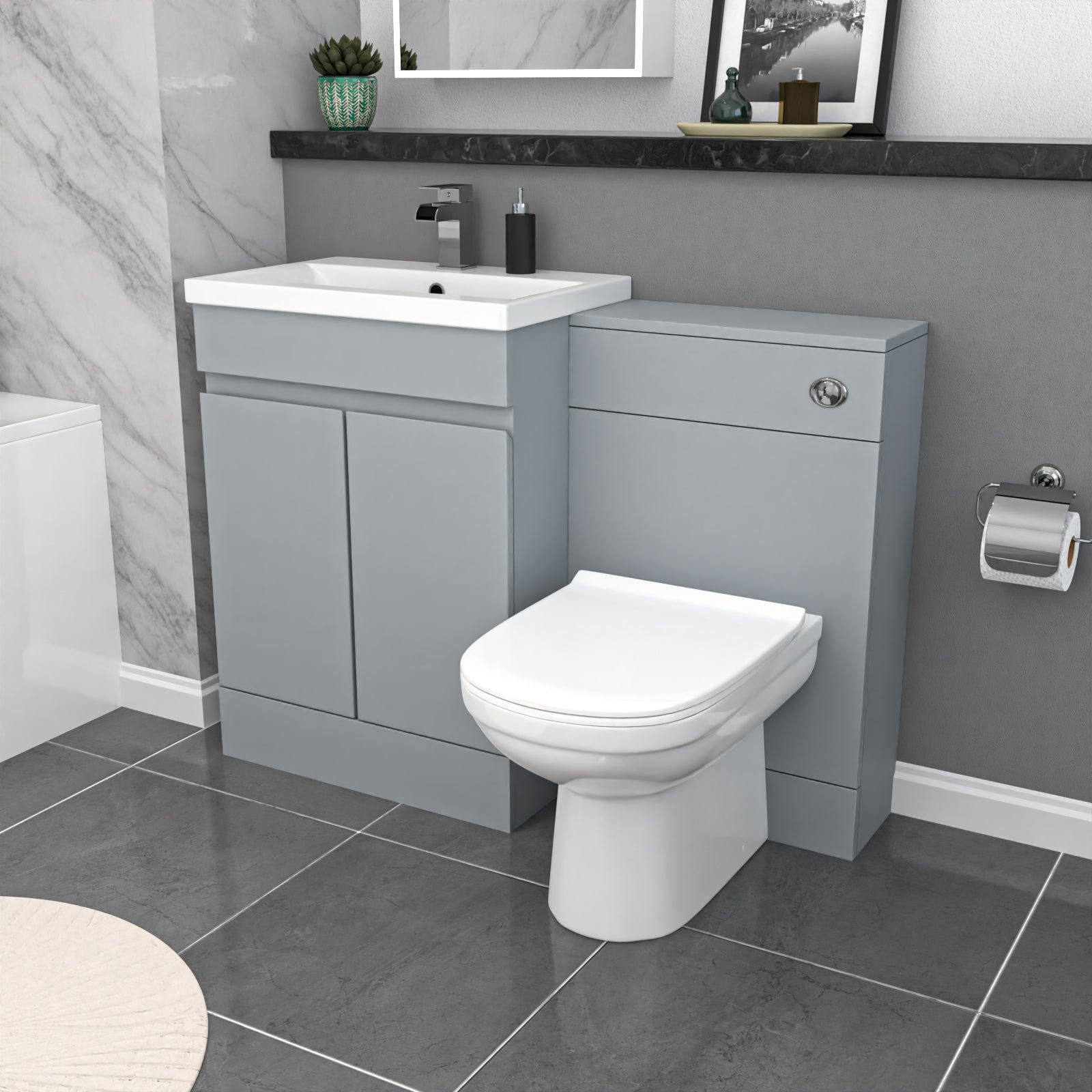 Alaska Matte Grey Freestanding PVC 600mm Vanity, WC Unit, BTW Toilet & Bath