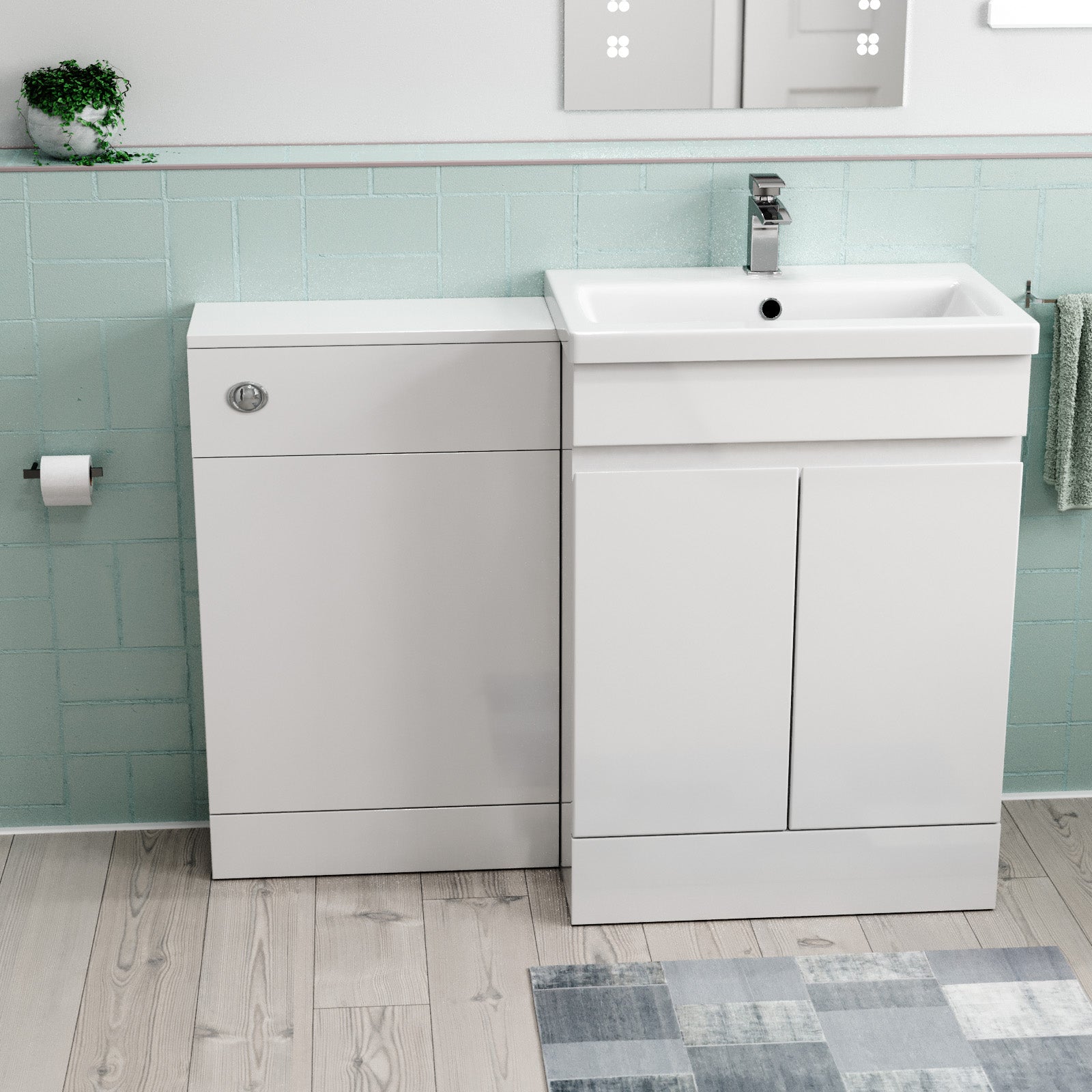 Alaska White Freestanding PVC 600mm 2 Doors Vanity & WC Unit
