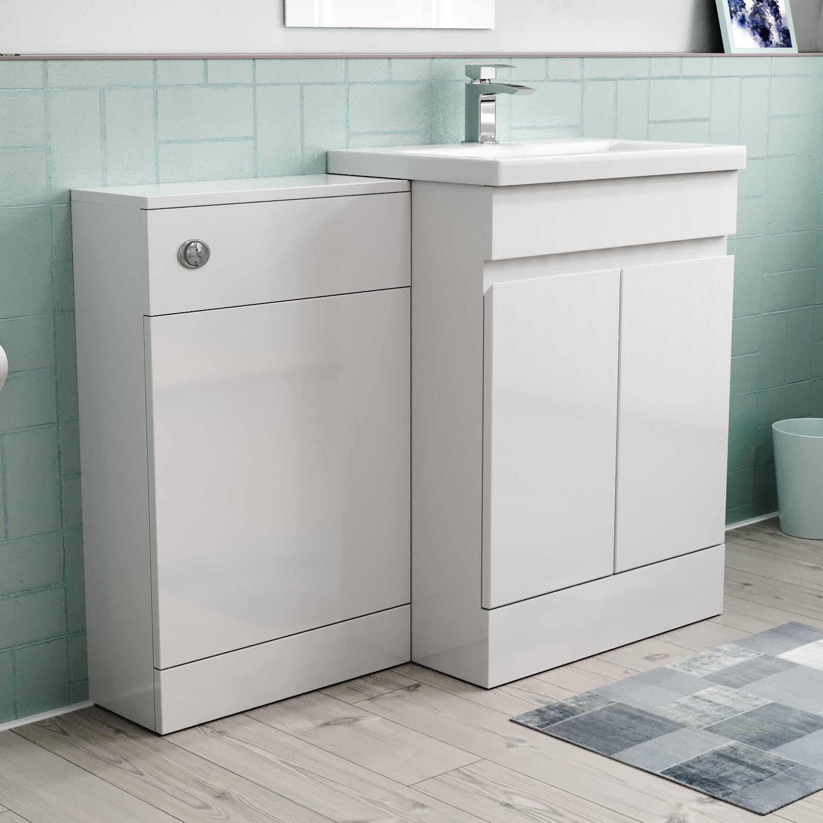 Alaska White Freestanding PVC 600mm 2 Doors Vanity & WC Unit