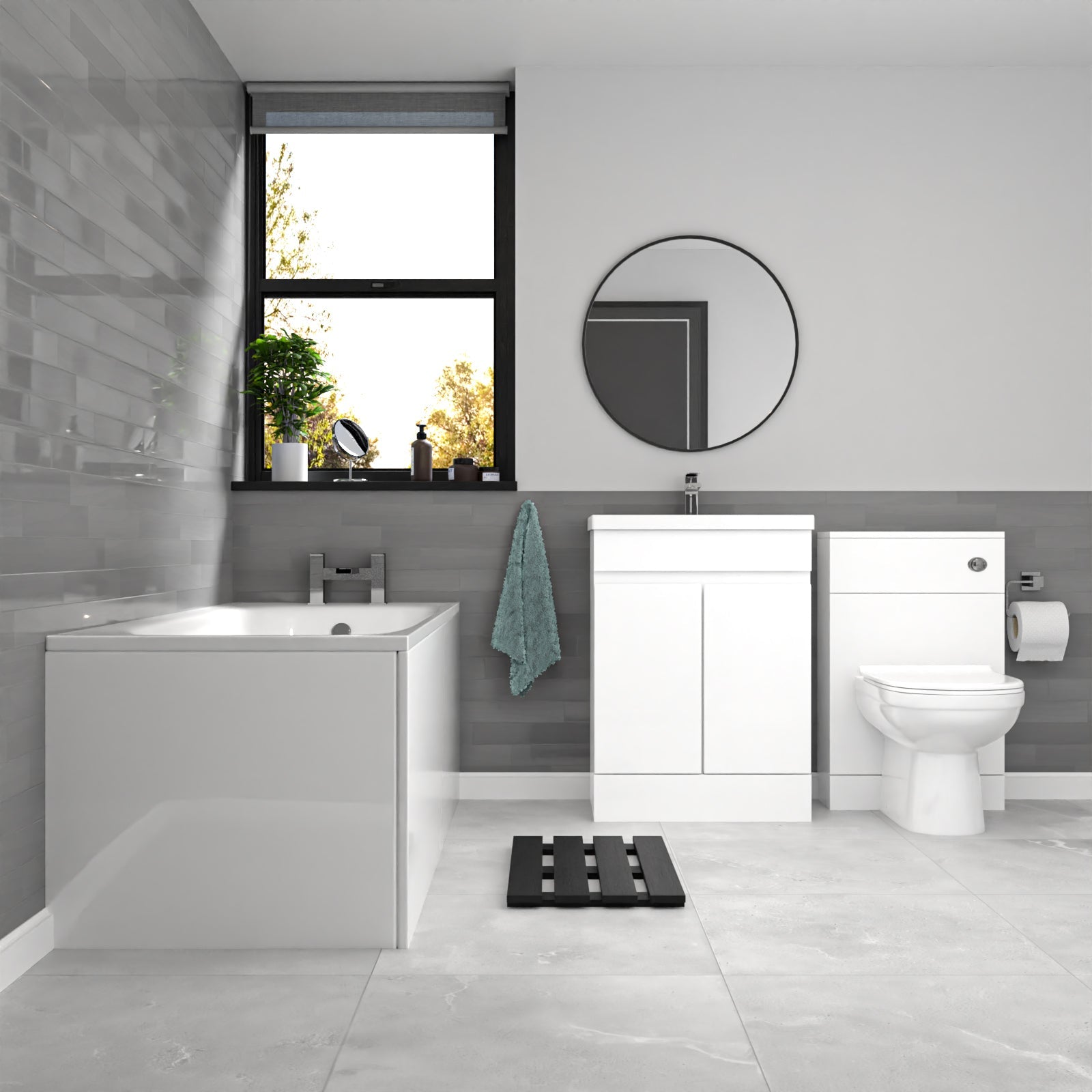 Alaska White 600mm PVC 2 Doors Vanity WC Unit BTW Toilet and Bath Set