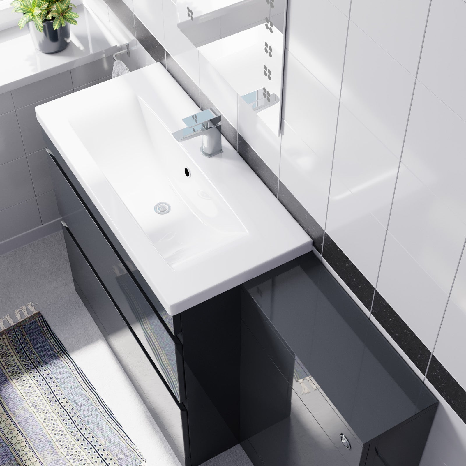 Alaska Dark Grey Freestanding PVC 800mm 2 Drawers Vanity & WC Unit