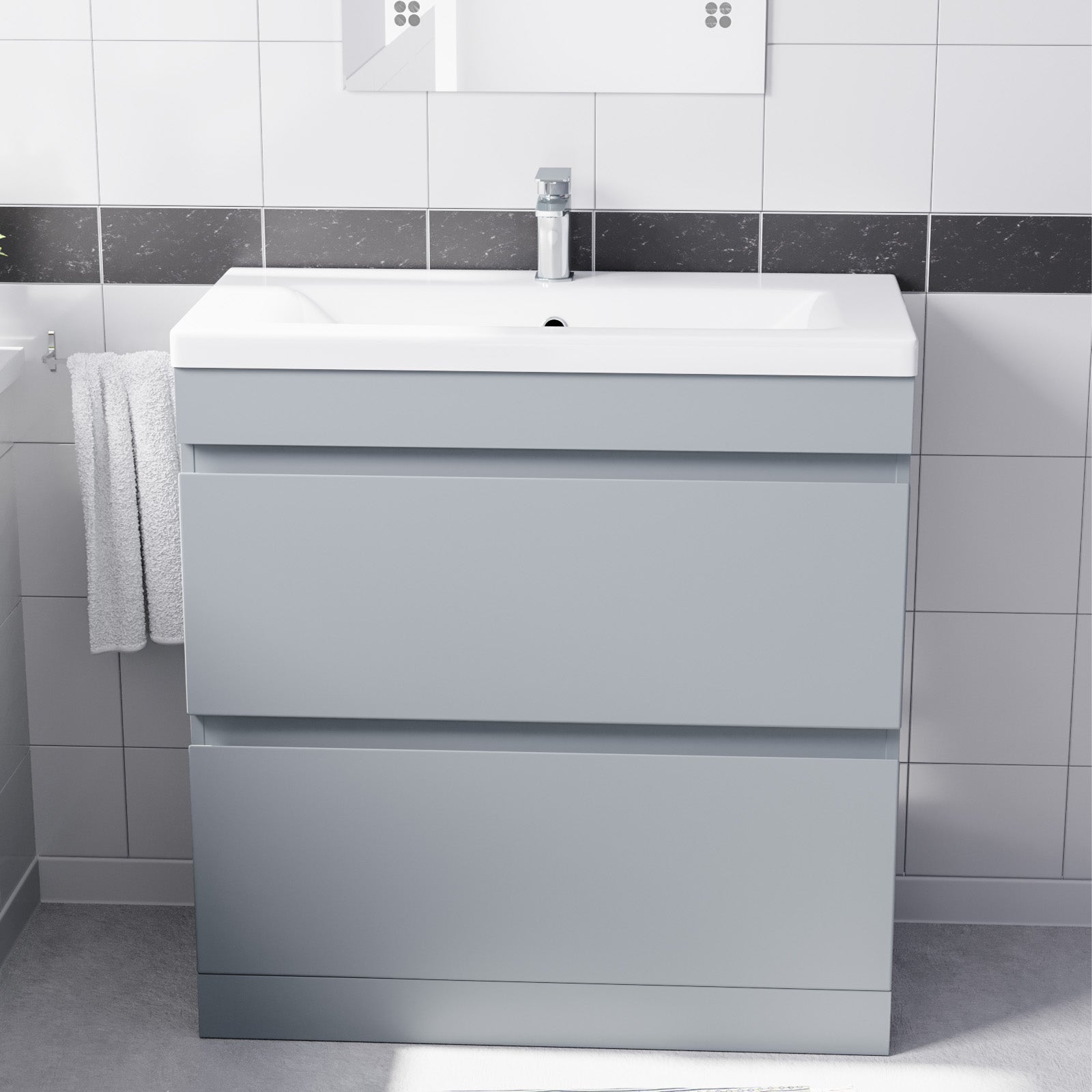 Alaska Floorstanding Matte Grey 800mm PVC 2 Drawers Vanity Unit & Basin Sink