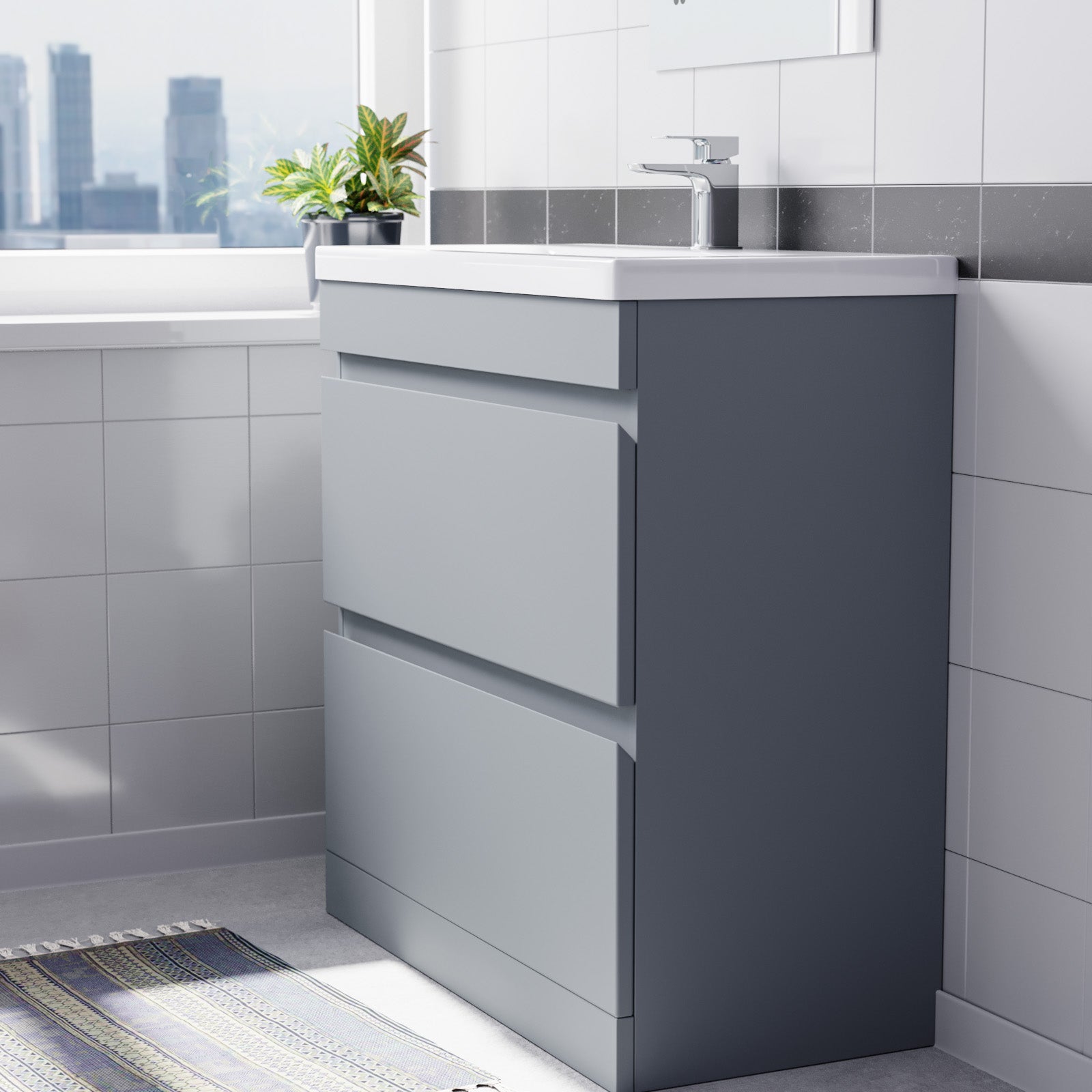 Alaska Floorstanding Matte Grey 800mm PVC 2 Drawers Vanity Unit & Basin Sink