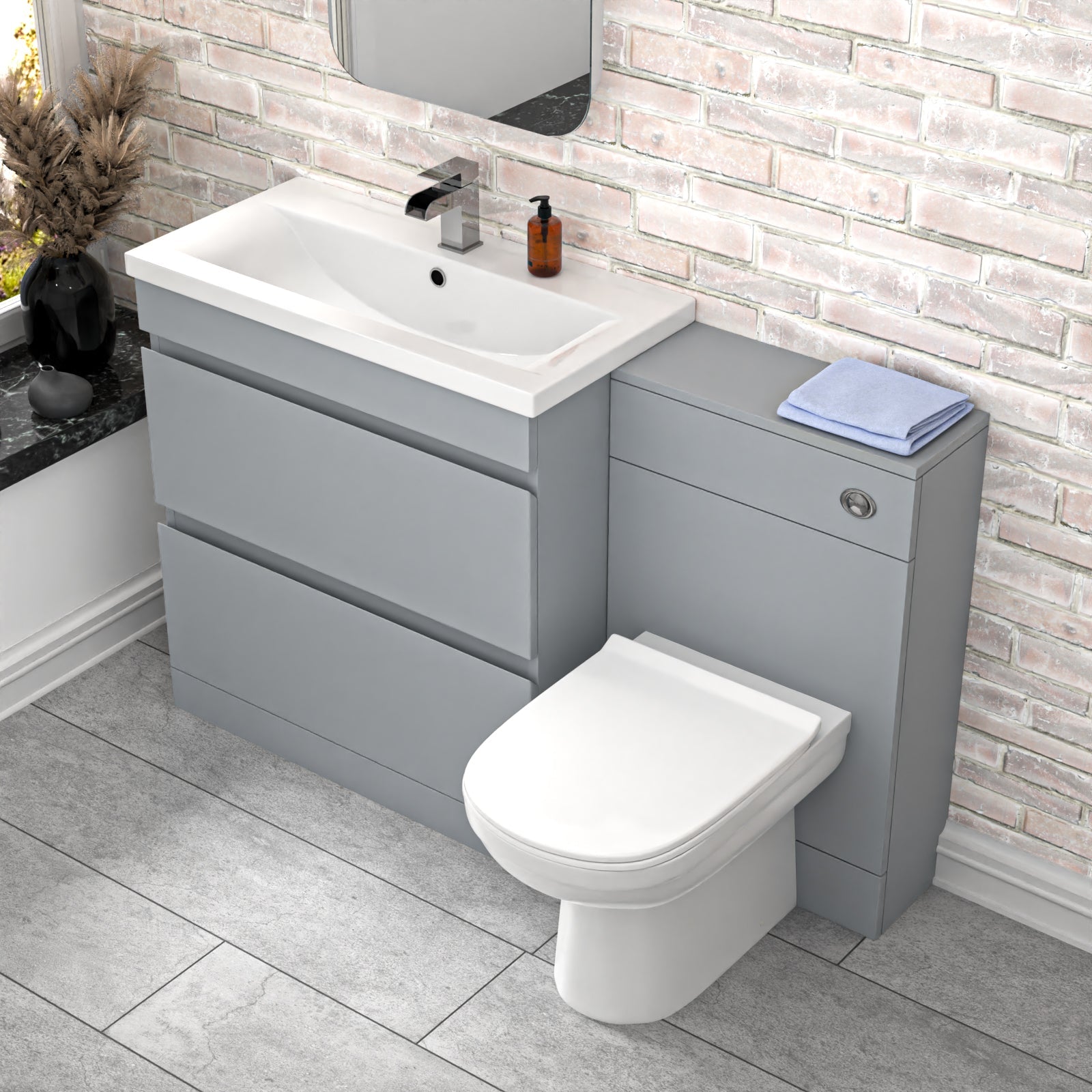 Alaska Matte Grey Freestanding PVC 800mm Drawers Vanity, WC Unit & BTW Toilet