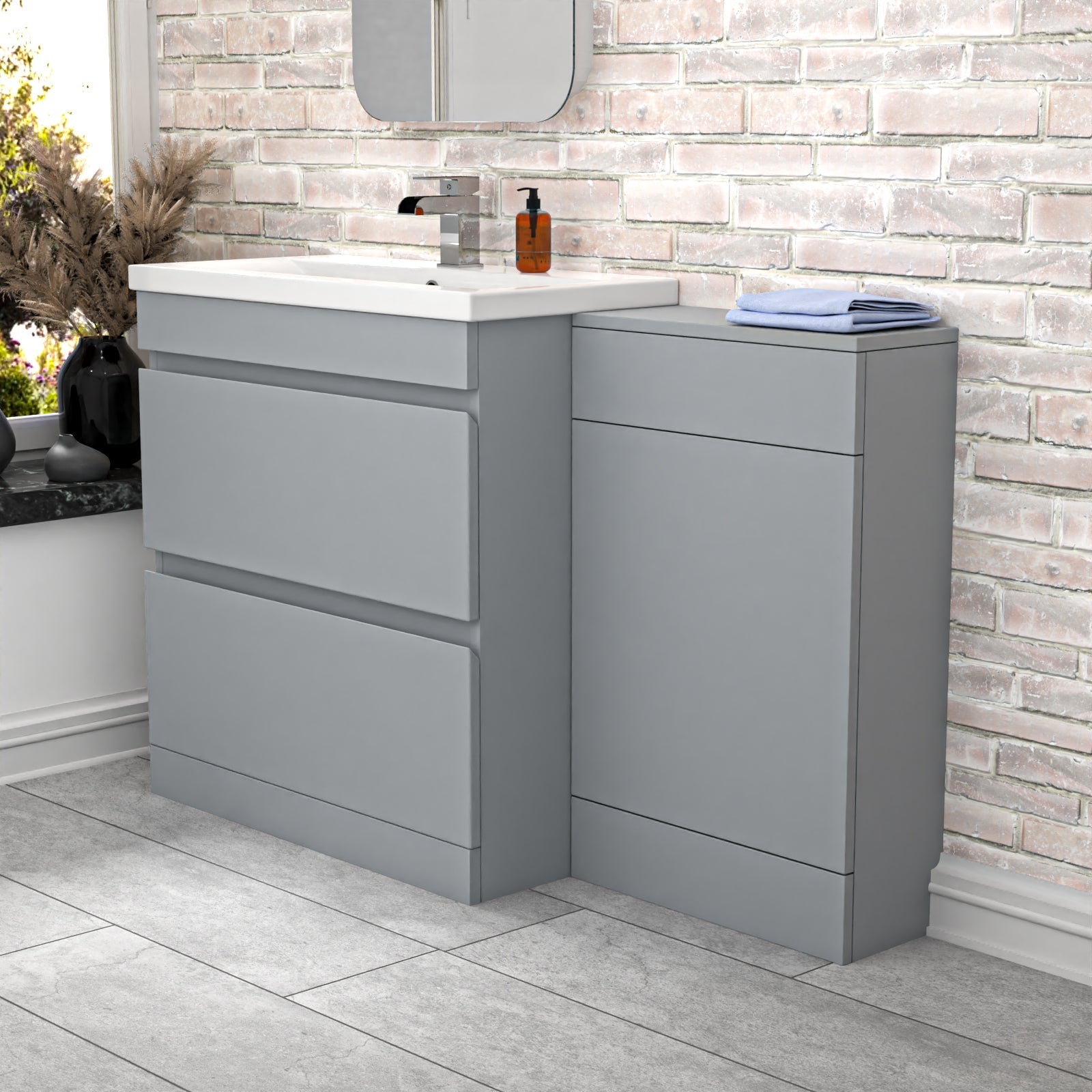 Alaska Matte Grey Freestanding PVC 800mm 2 Drawers Vanity & WC Unit