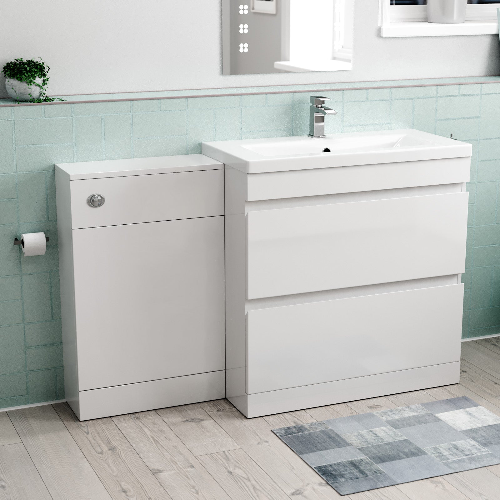 Alaska White Freestanding PVC 800mm 2 Drawers Vanity & WC Unit