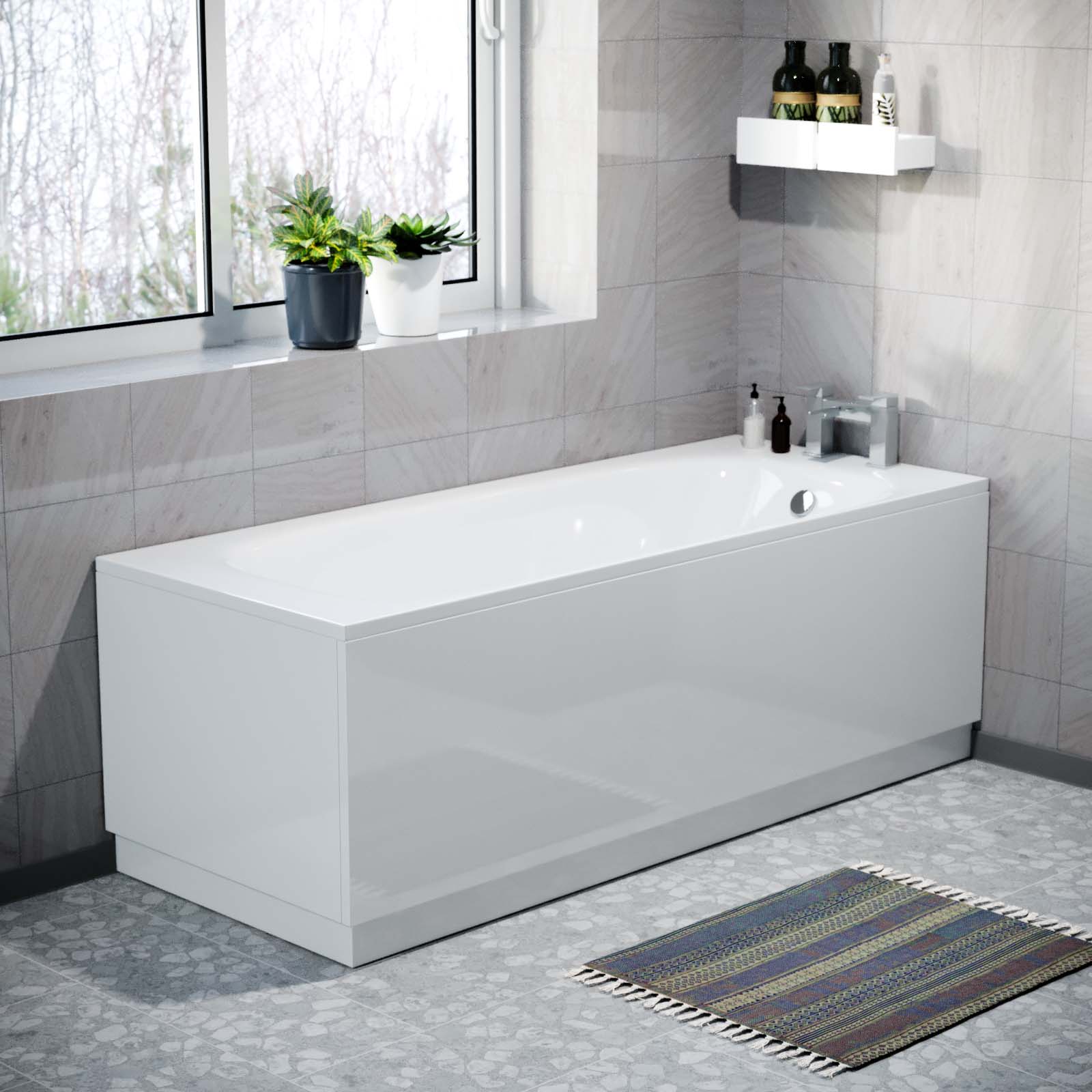 Modern 1700mm White High Gloss Bath Tub PVC Front & End Panel + Plinth