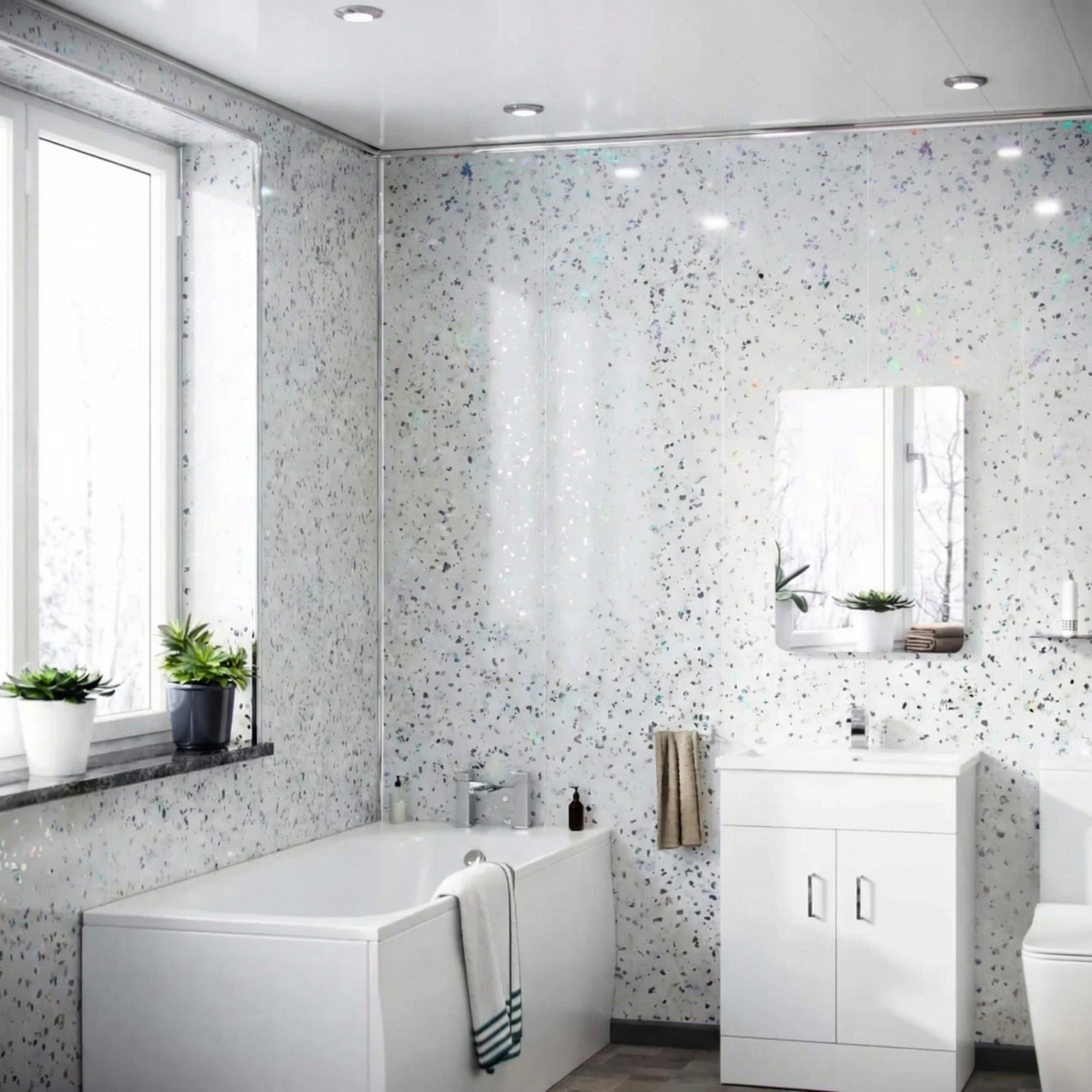 Platinum White Sparkle PVC Shower Wall Panel 1000mm x 2400mm x 10mm