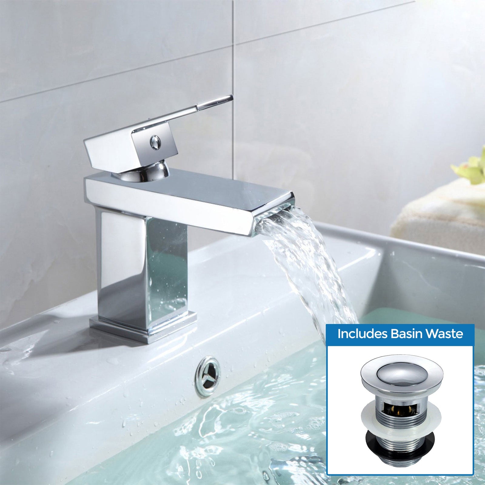 Saturn Modern Design Chrome Waterfall Basin Sink Mono Mixer Tap