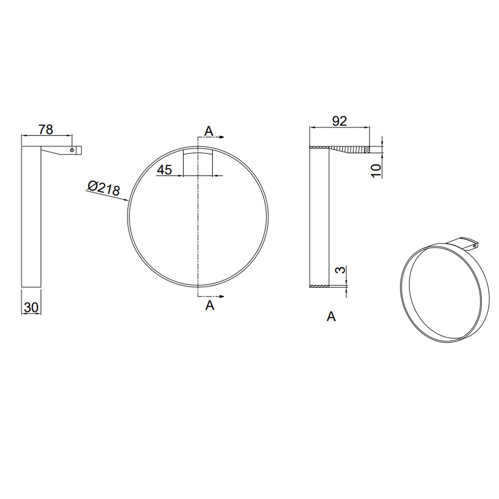 Wall Mounted Modern Round Brass Towel Ring Chrome