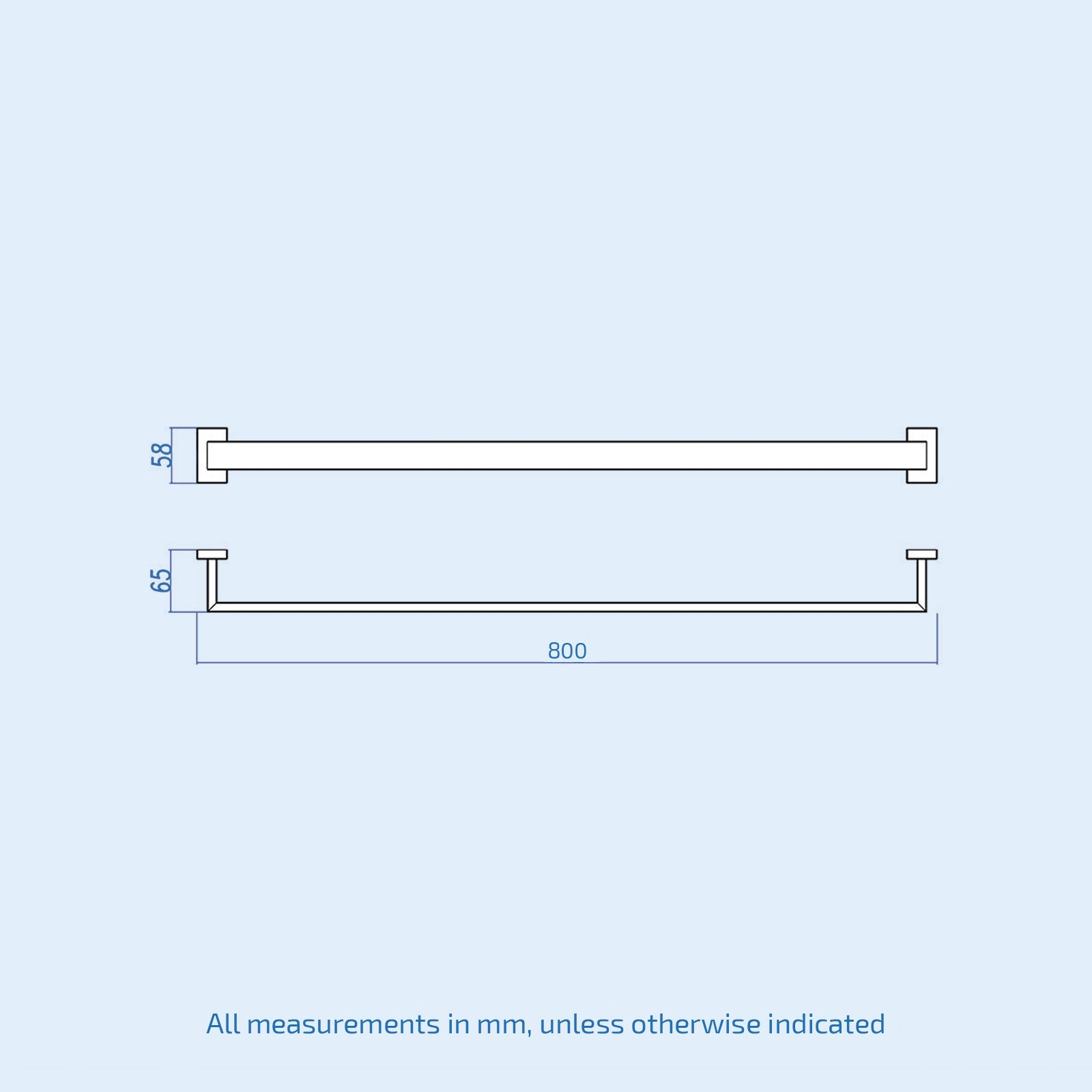 Chrome Single Square Towel Bar Rail Holder