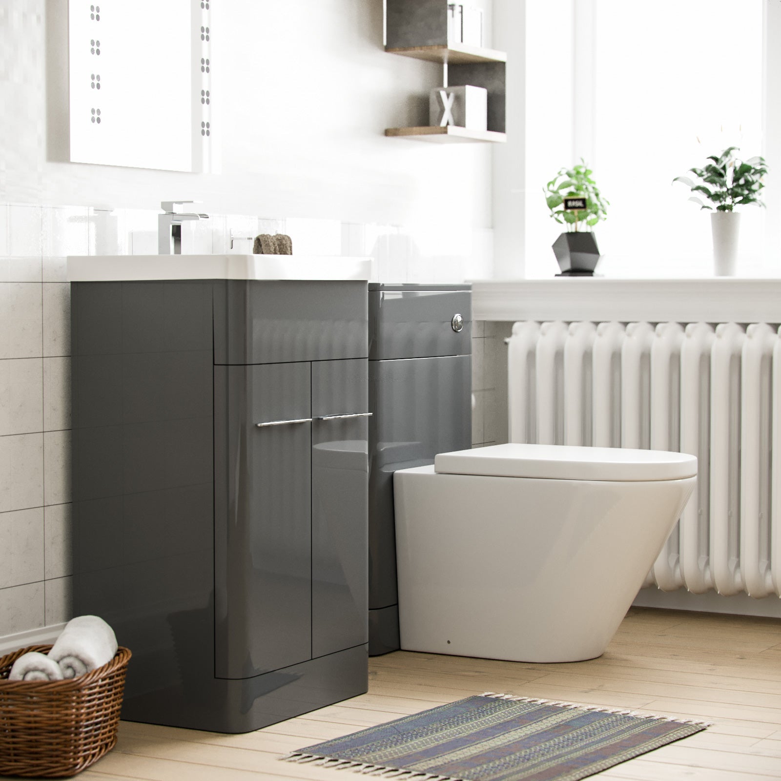 Afern 500mm Vanity Basin Unit, WC Unit & Ellis Back to Wall Toilet Grey