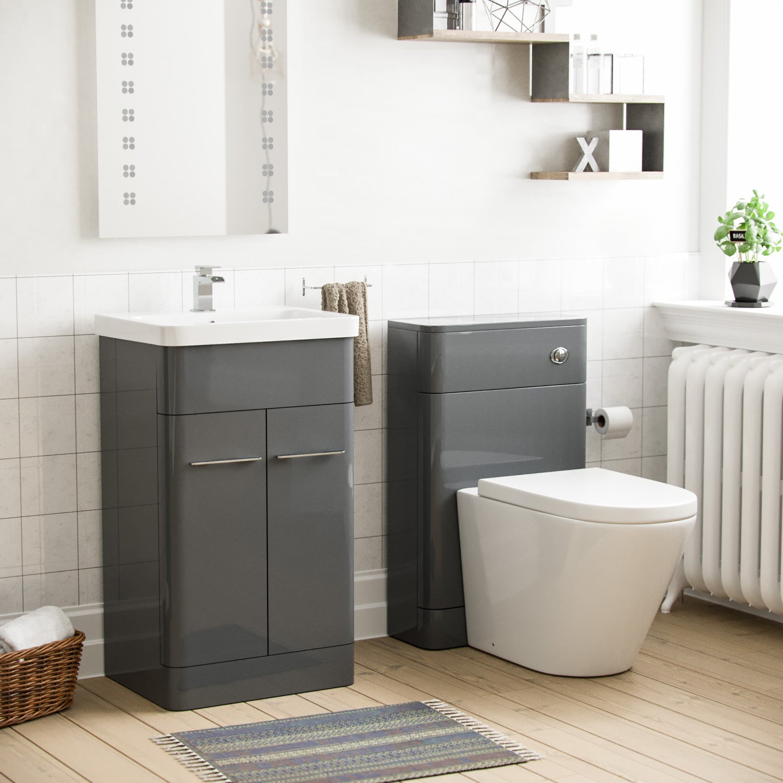 Afern 500mm Vanity Basin Unit, WC Unit & Ellis Back to Wall Toilet Grey