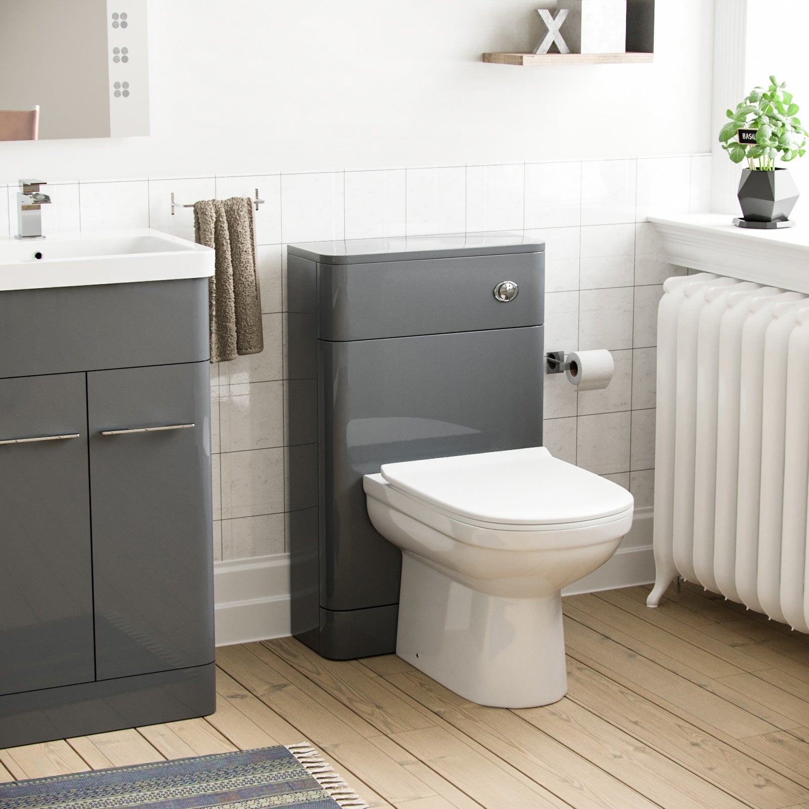 Afern 500mm Vanity Basin Unit, WC Unit & Elso Back to Wall Toilet Grey