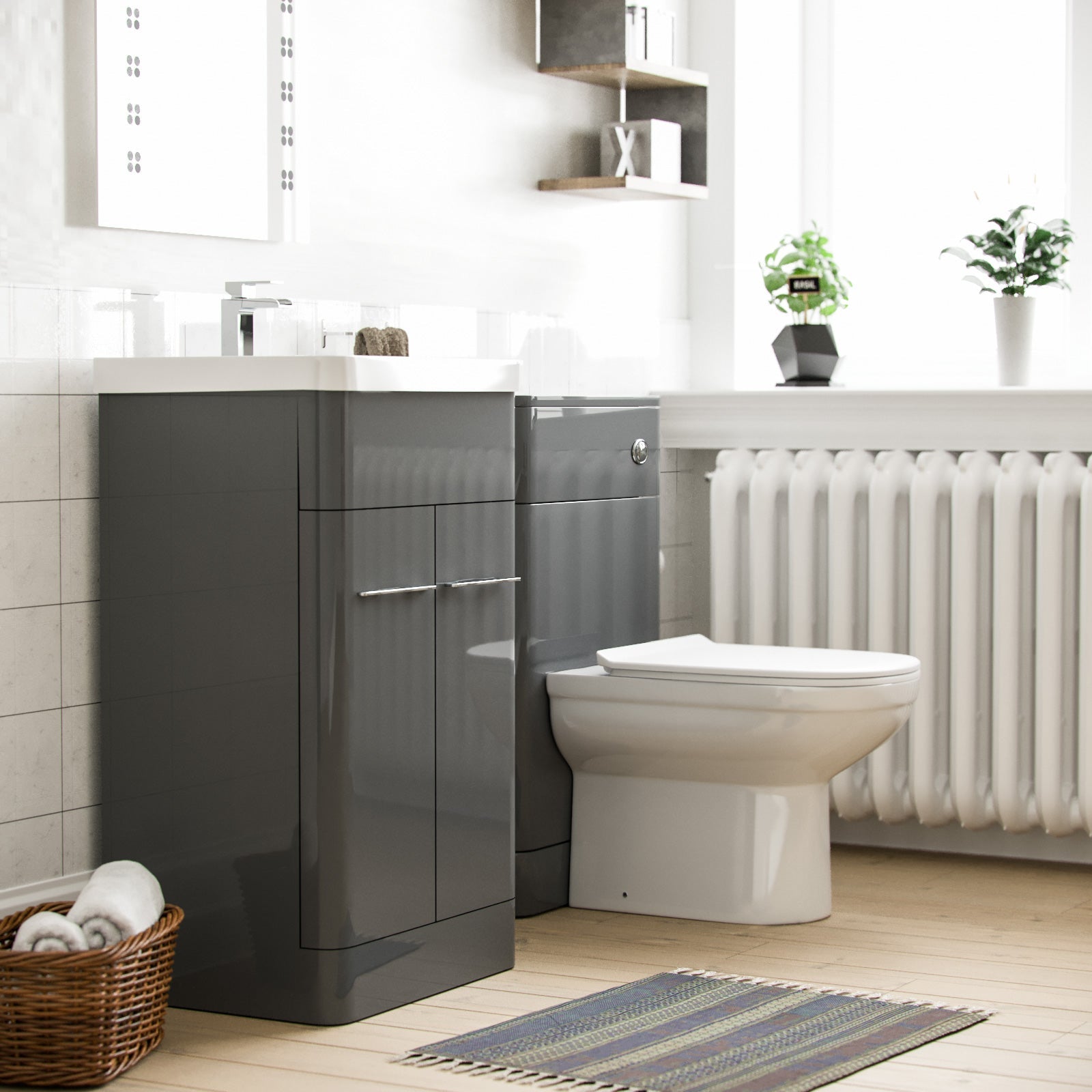 Afern 500mm Vanity Basin Unit, WC Unit & Elso Back to Wall Toilet Grey