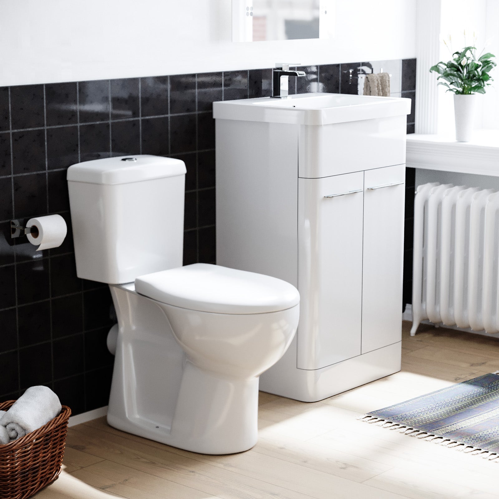 Afern 500mm Freestanding Modern Gloss White Flat Packed Vanity Unit with Close Coupled Toilet
