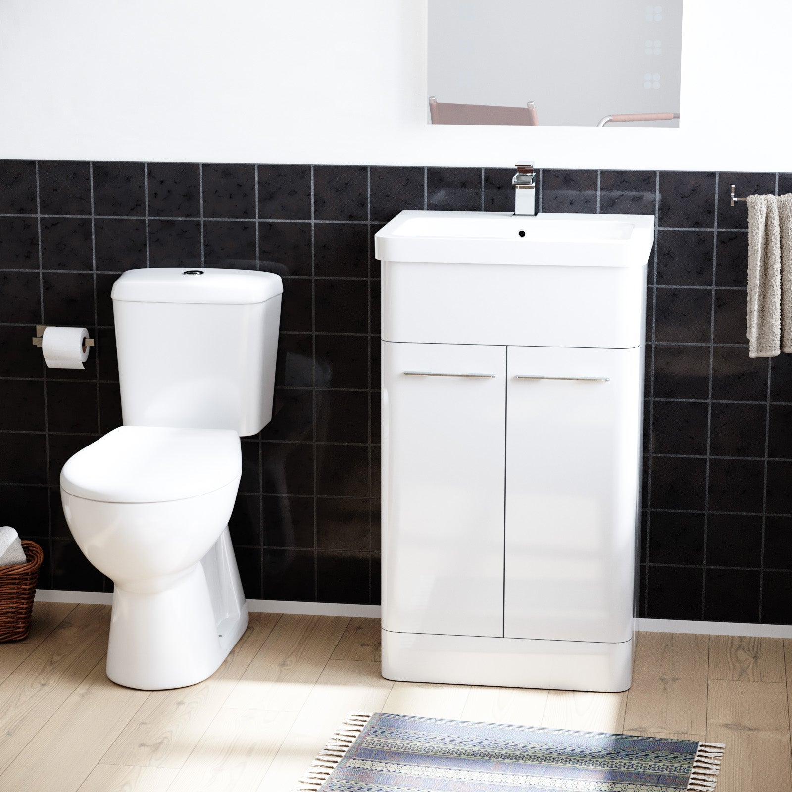 Afern 500mm Freestanding Modern Gloss White Flat Packed Vanity Unit with Close Coupled Toilet