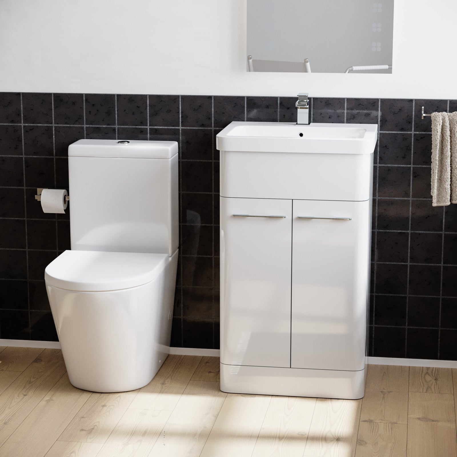 Basin Vanity Cabinet 500mm and Rimless Toilet with Seat White