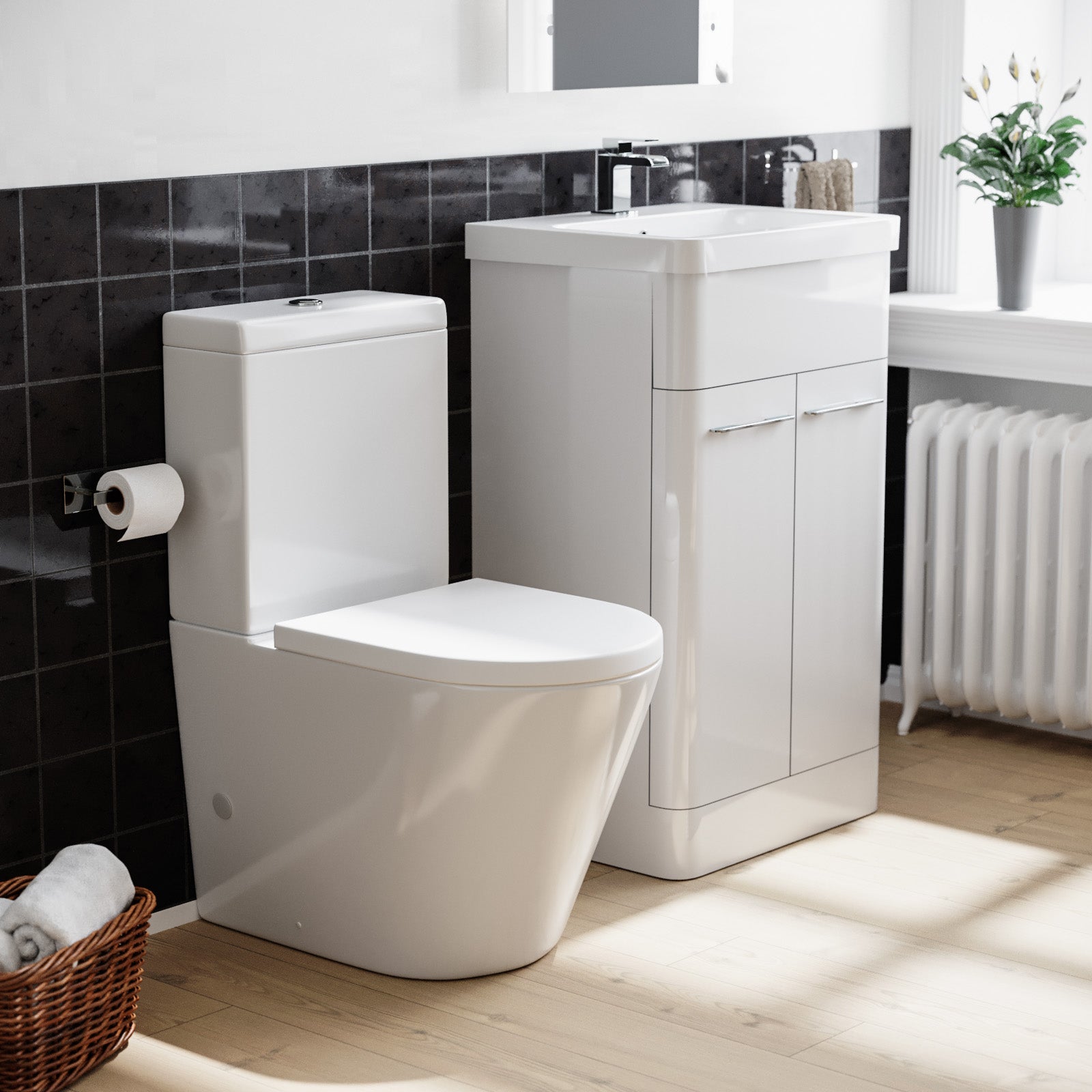 Basin Vanity Cabinet 500mm and Rimless Toilet with Seat White