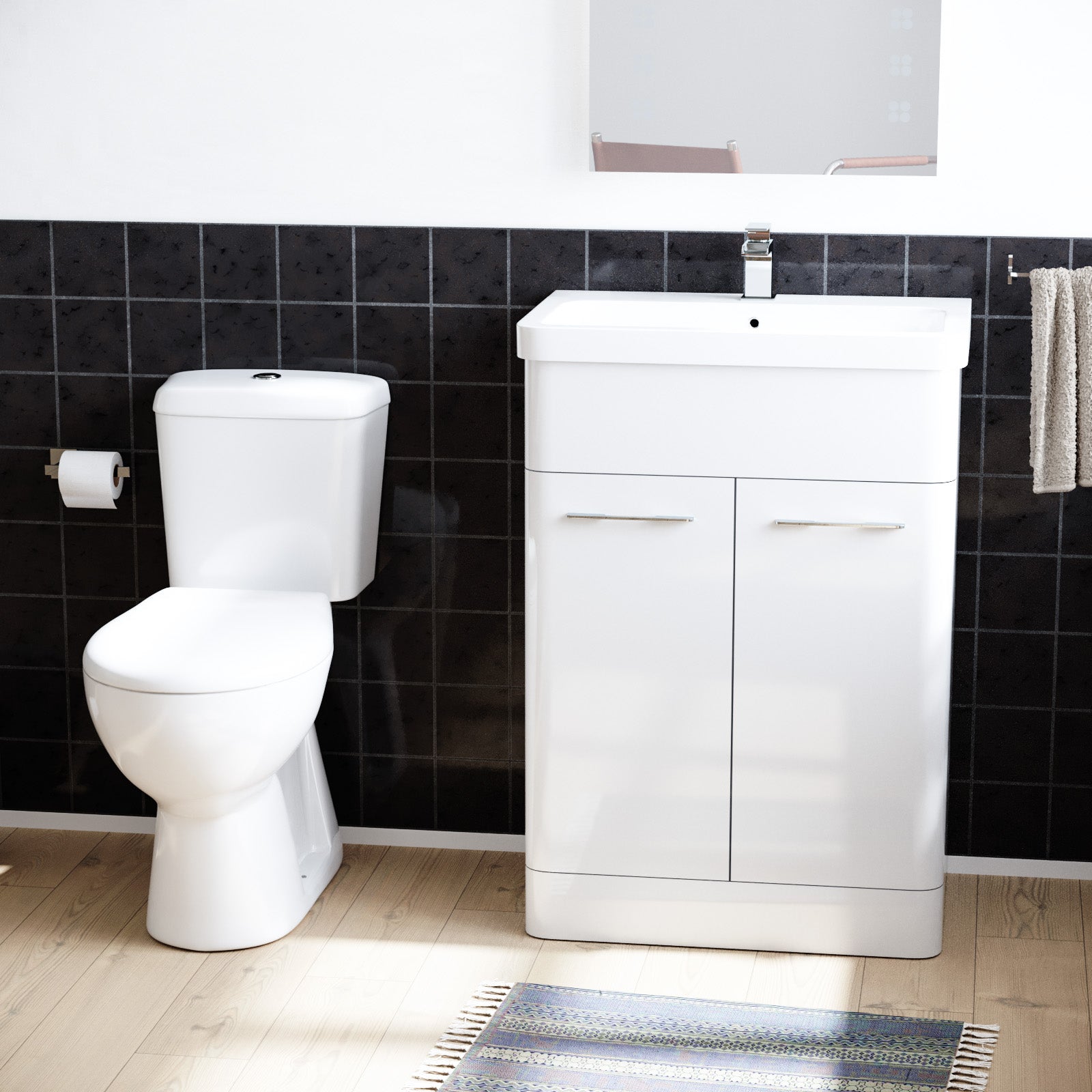 Afern 600mm Freestanding Modern Gloss White Flat Packed Vanity Unit with Close Coupled Toilet