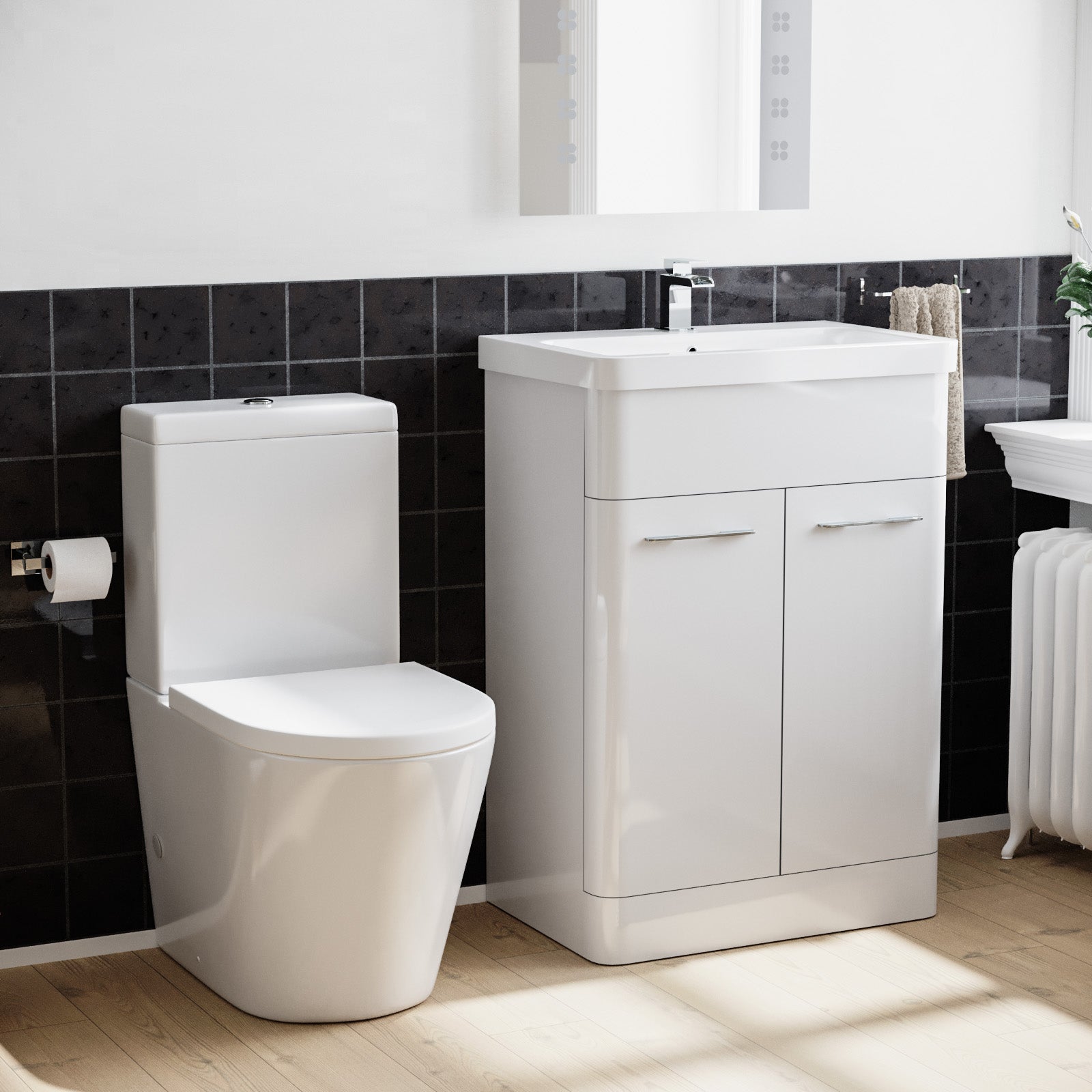 Afern 600mm Basin Vanity Unit & Rimless WC Toilet White