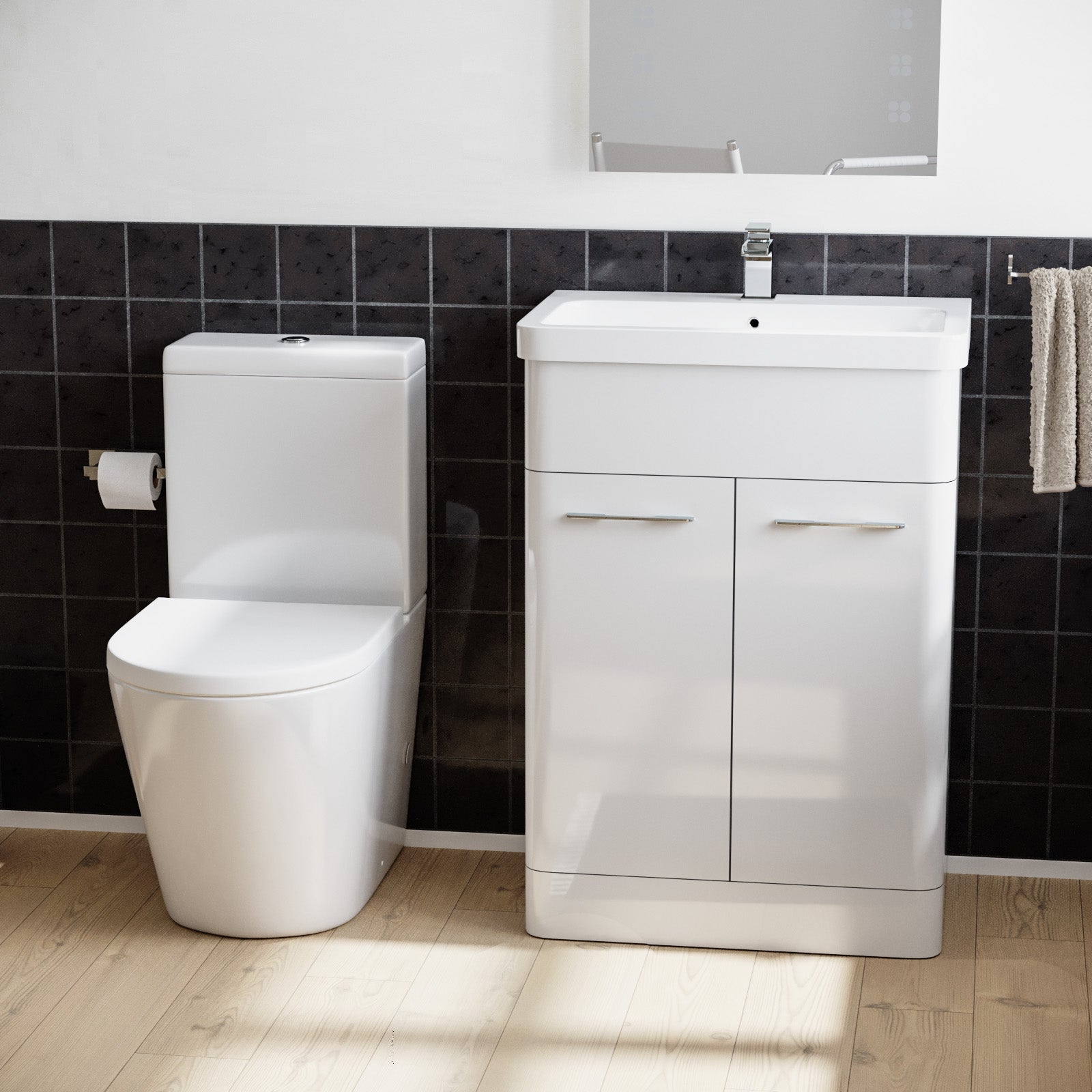 Afern 600mm Basin Vanity Unit & Rimless WC Toilet White