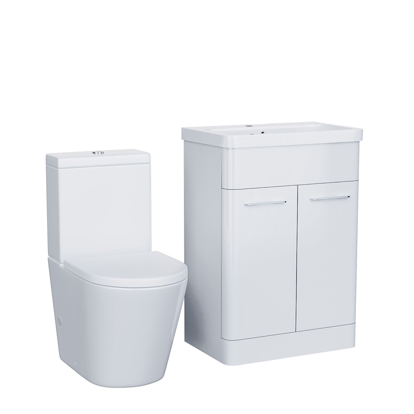 Afern 600mm Basin Vanity Unit & Rimless WC Toilet White