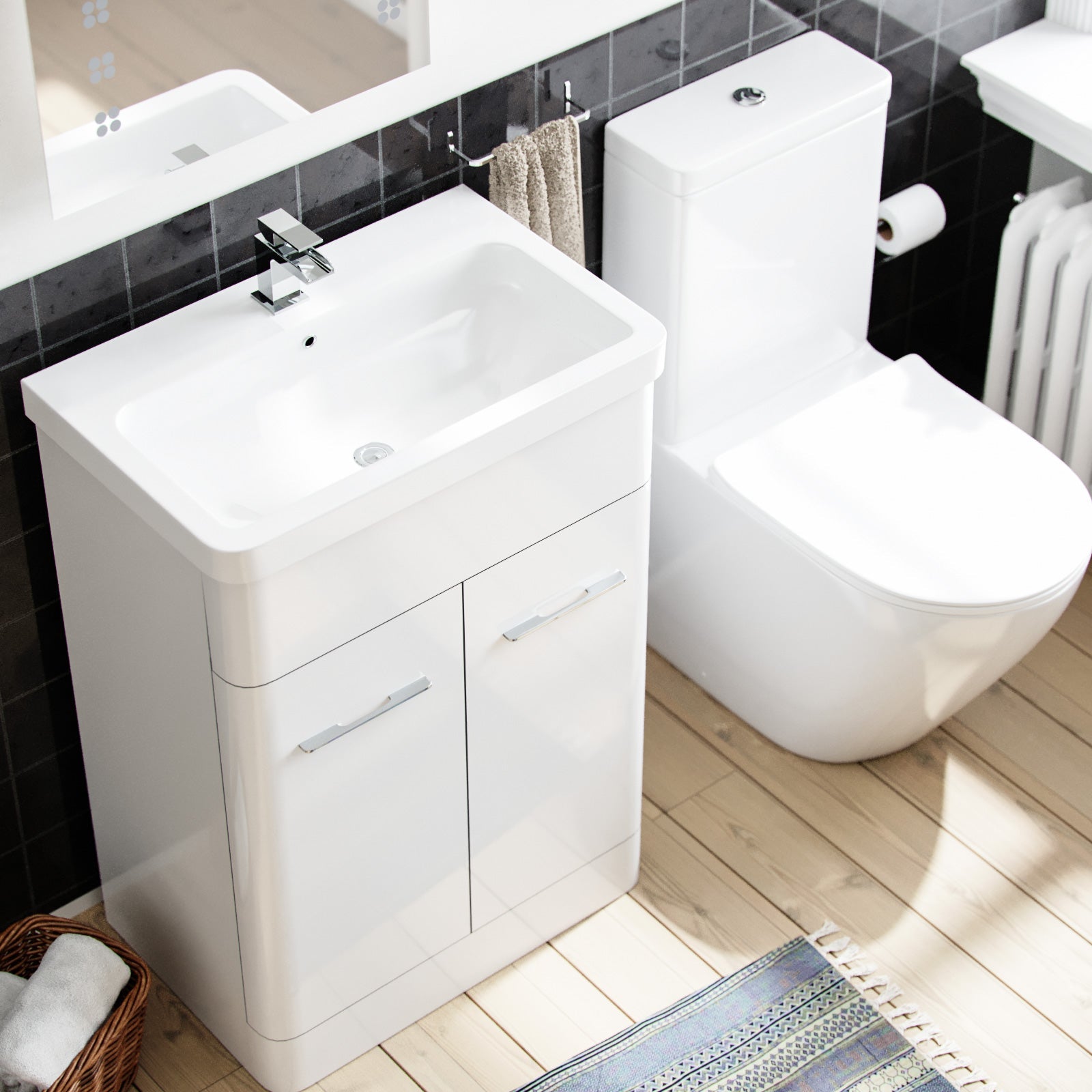 Afern 600mm Basin Vanity Unit & Close Coupled Toilet Bathroom White