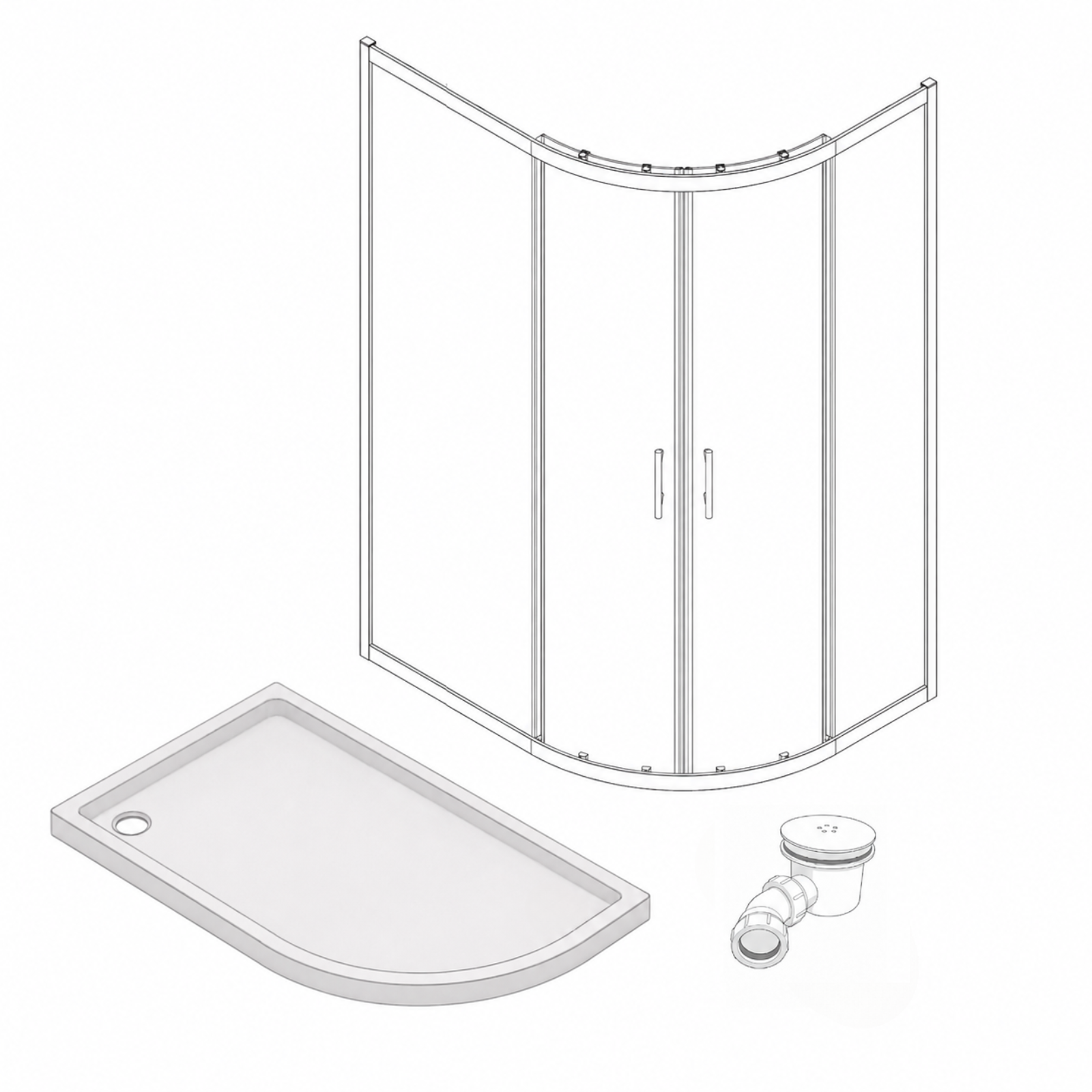 RH 1200 x 900mm Chrome Framed Offset Quadrant Shower Enclosure & Tray