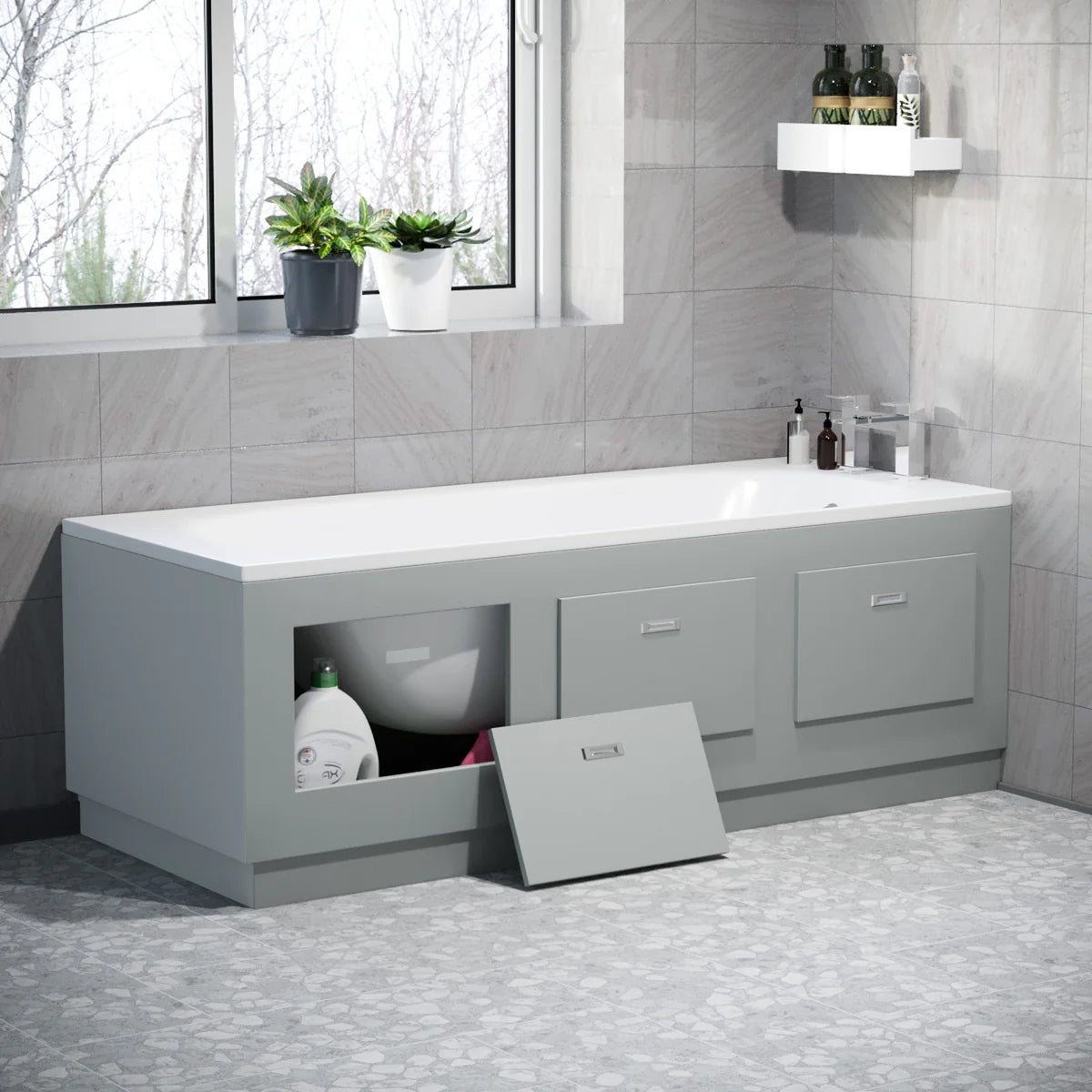 Matte Grey 1700mm Magnetic Door Durable PVC Front and End Bath Panel