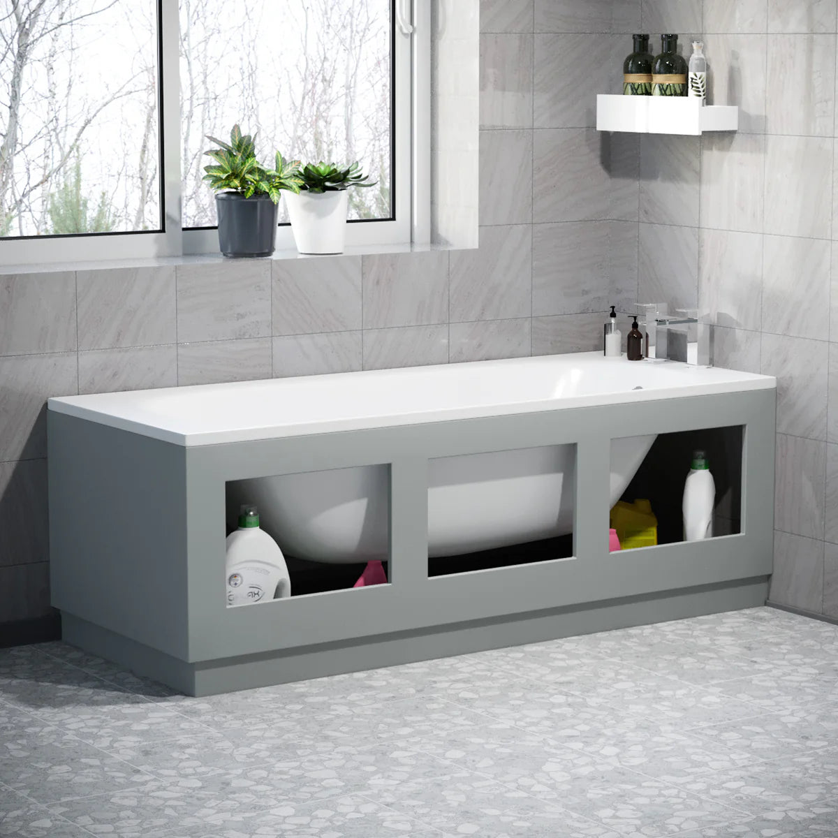 Matte Grey 1700mm Magnetic Door Durable PVC Front and End Bath Panel